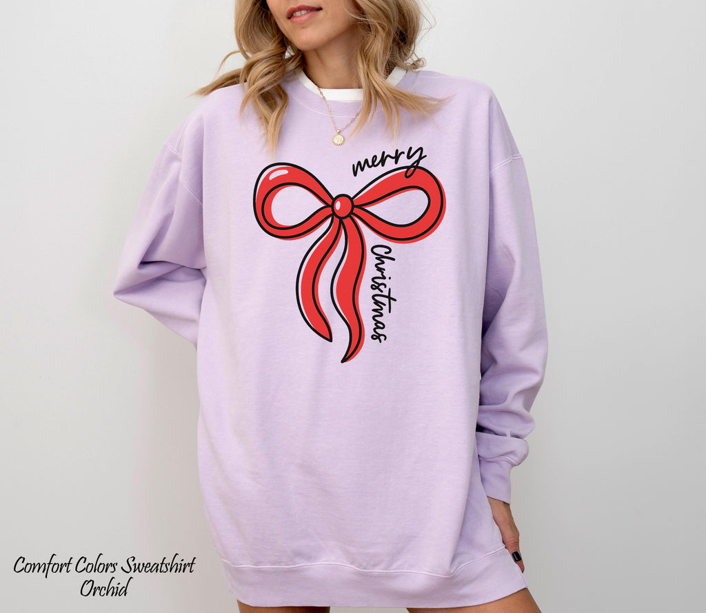 Red Bow Coquette Christmas Sweater,Retro Holiday Crewneck,Trendy Merry Christmas Sweater,Coquette Bow Sweatshirt,Cute Festive Winter Sweat