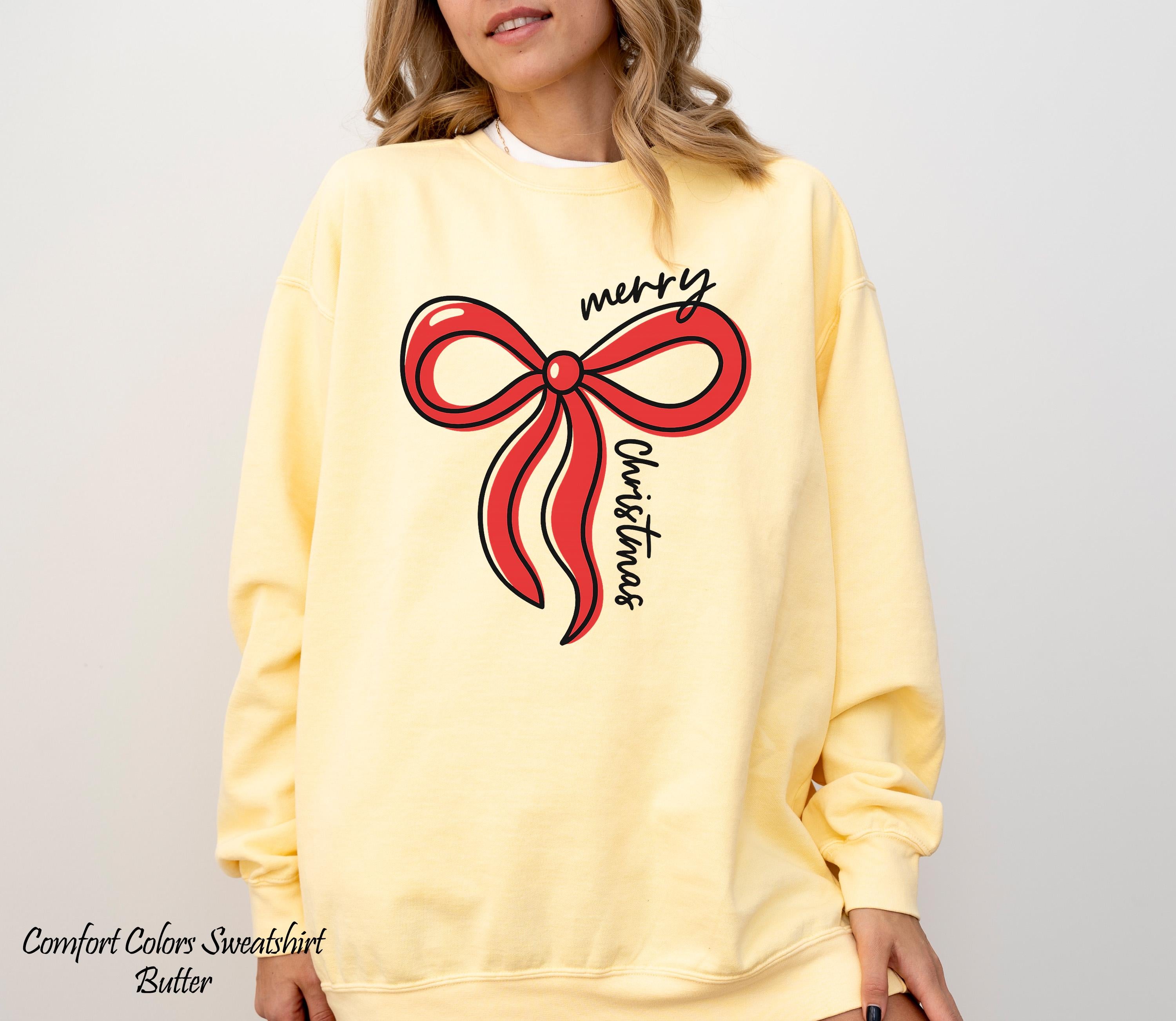 Red Bow Coquette Christmas Sweater,Retro Holiday Crewneck,Trendy Merry Christmas Sweater,Coquette Bow Sweatshirt,Cute Festive Winter Sweat