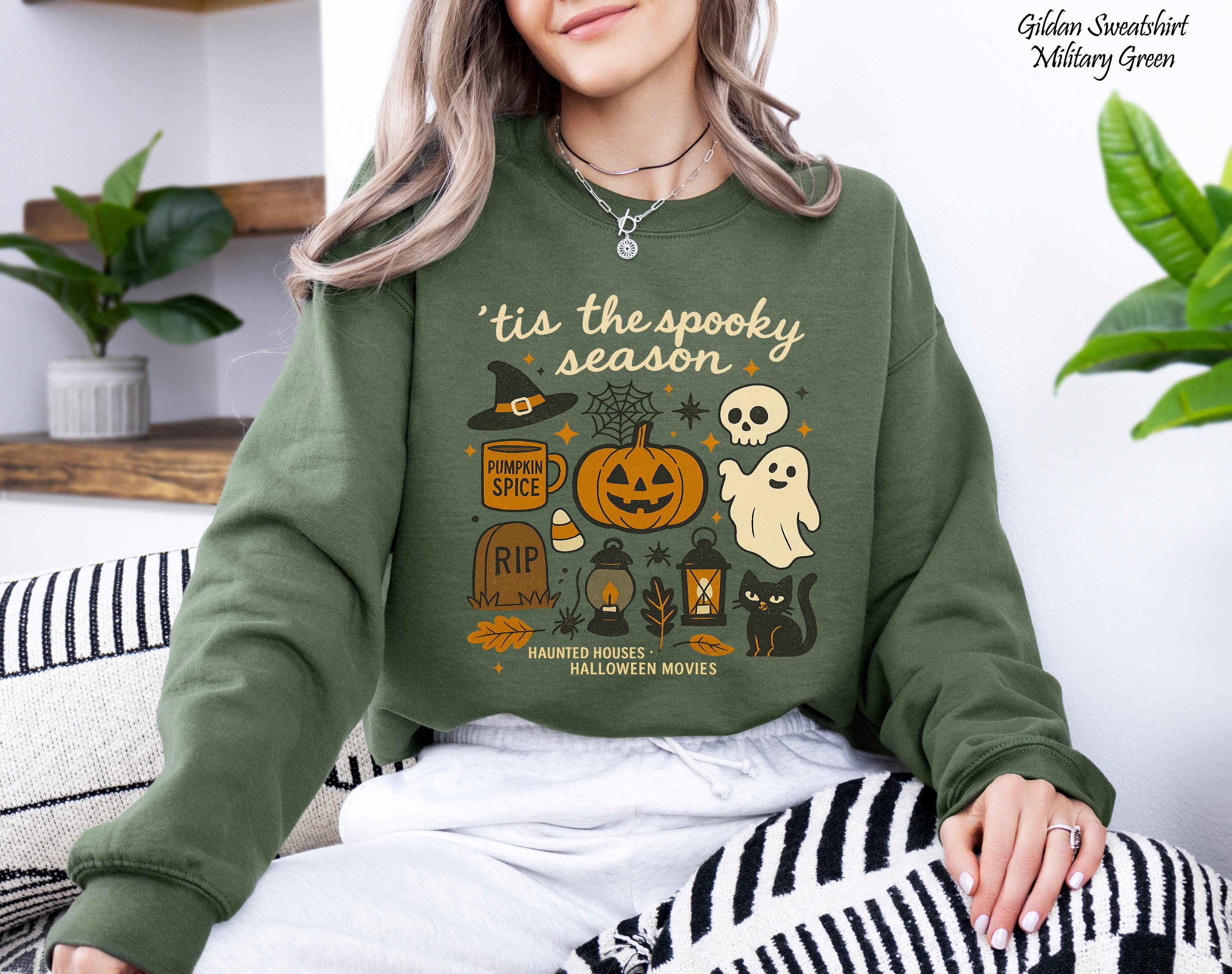 Tis' the Season Shirt, Doodles Halloween Sweatshirt, Pumpkin Shirt Black Cat Sweater, Skeleton Witch Tee, Funny Halloween Party Sweater