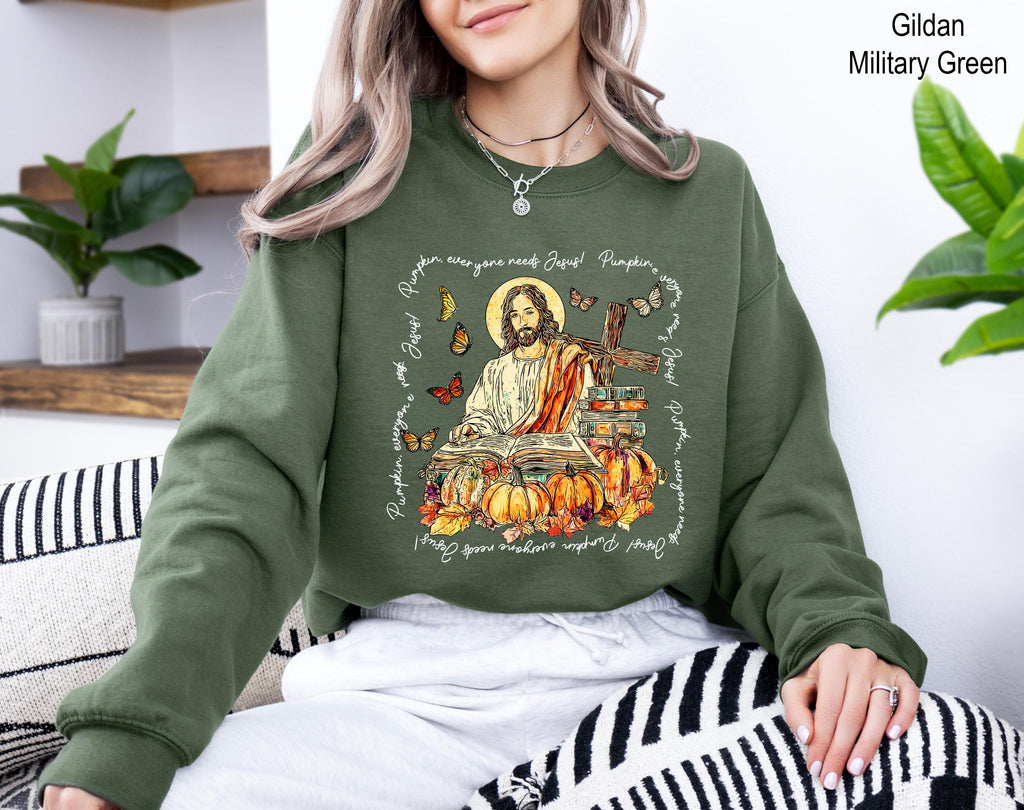 Christian Thanksgiving Sweatshirt, Christian Fall Pumpkin Sweatshirt, Thanksgiving Cross Tee, Jesus Lover Gift, Halloween Jesus Sweatshirtd