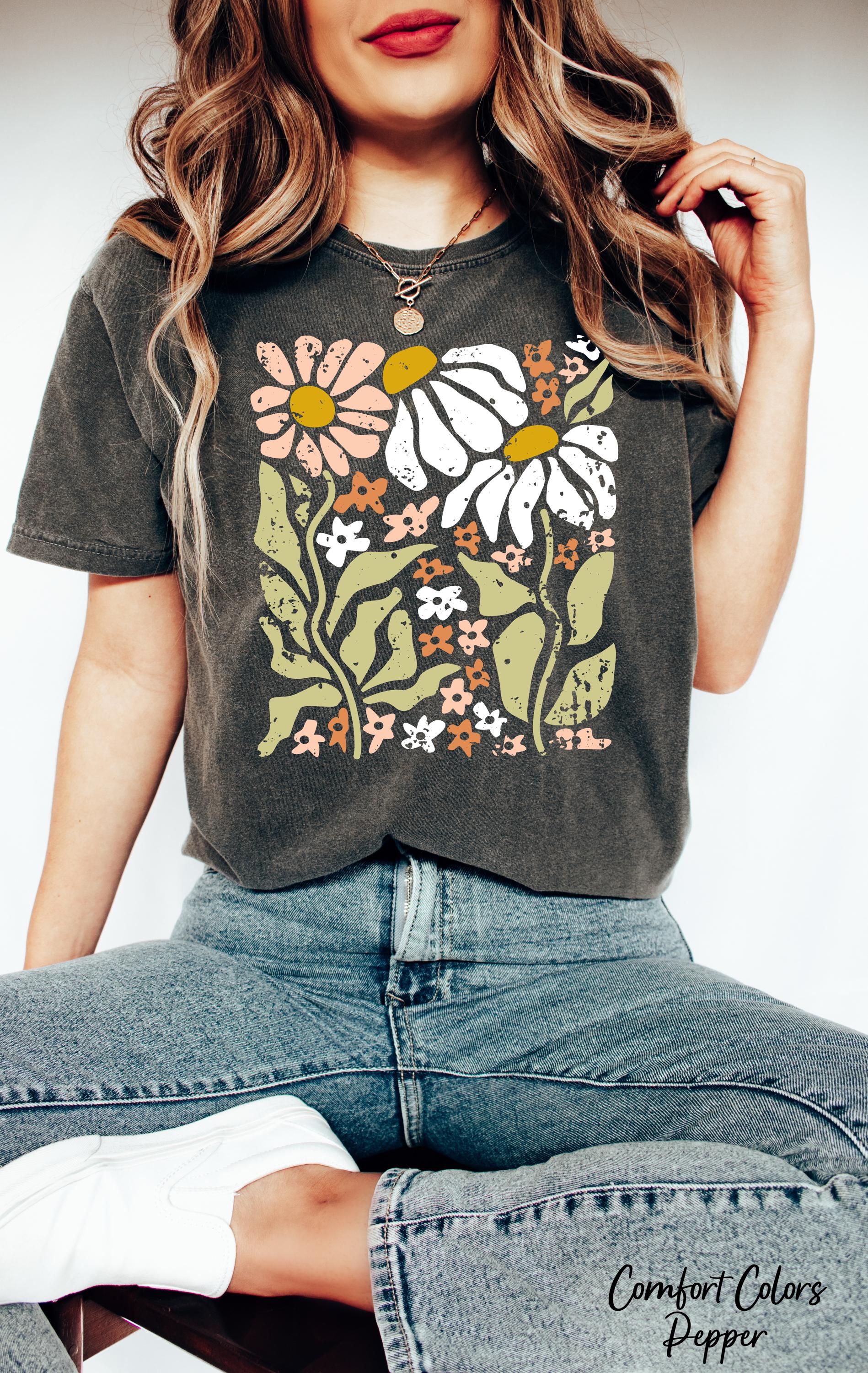 Boho Wildflowers Shirt, Flowers Shirt, Floral Graphic Tee, Plant Lover Tees, ift For Gardener,Aesthetic Floral Shirt,Boho Daisy Flower Tee