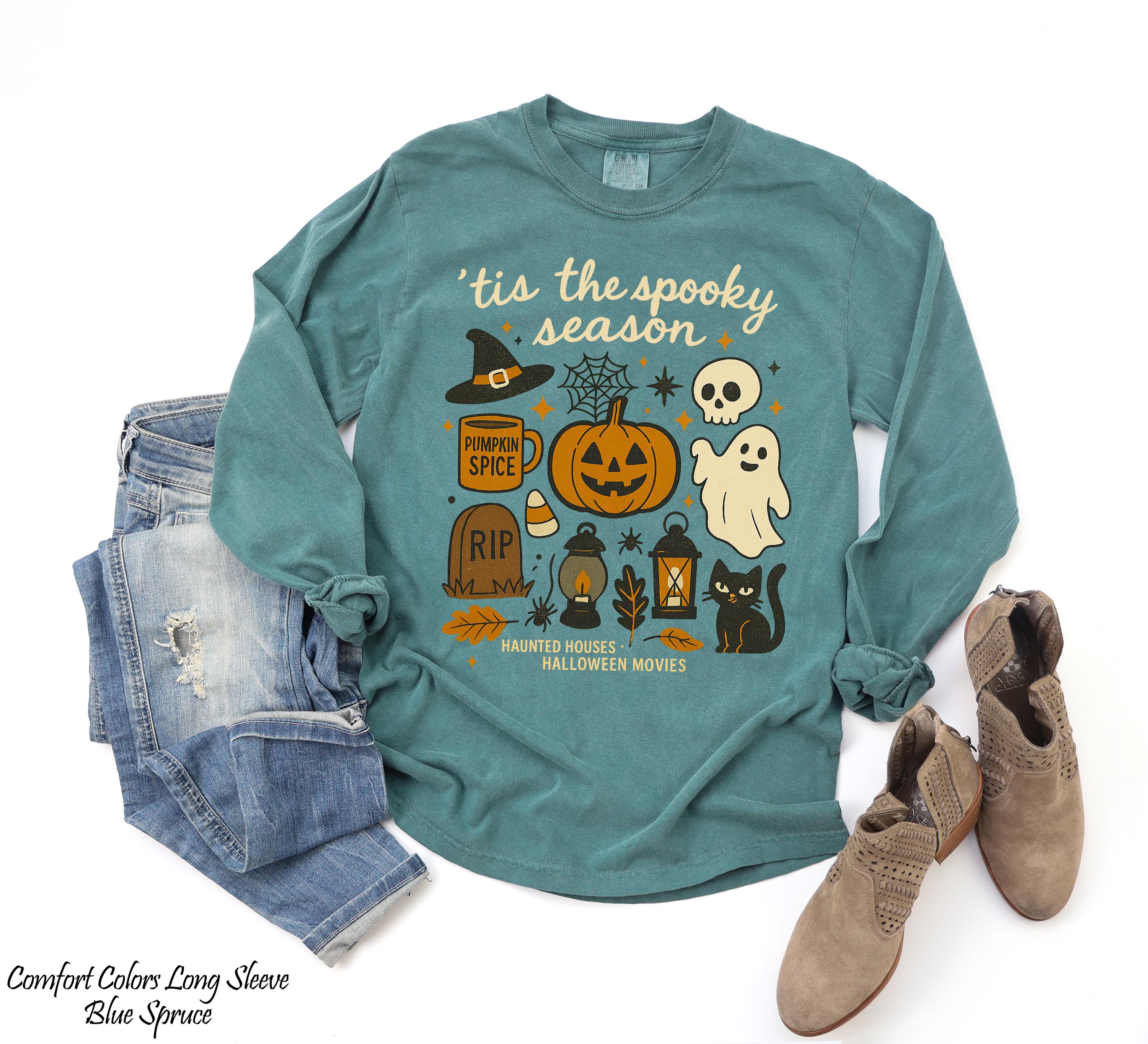 Tis' the Season Shirt, Doodles Halloween Sweatshirt, Pumpkin Shirt Black Cat Sweater, Skeleton Witch Tee, Funny Halloween Party Sweater