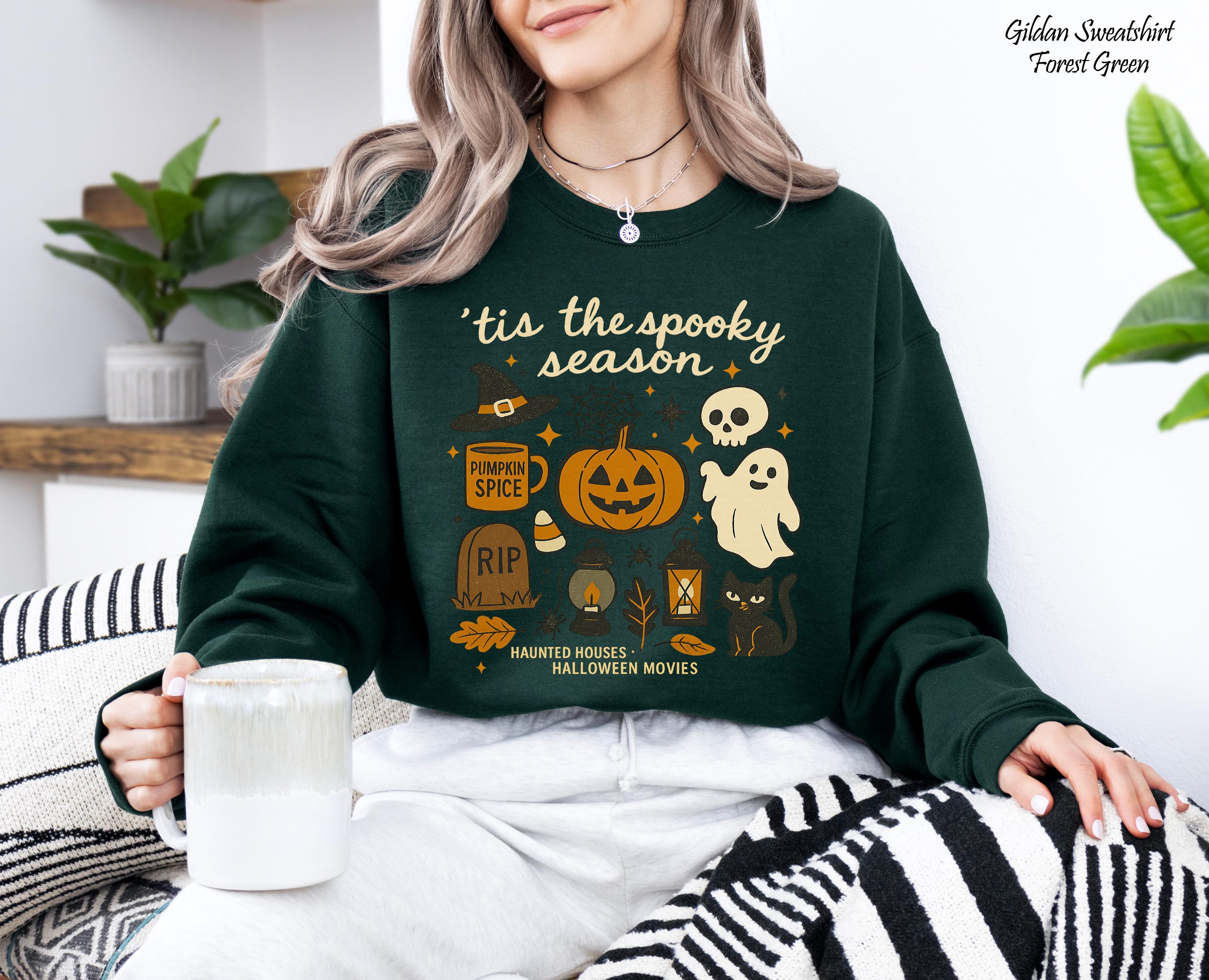 Tis' the Season Shirt, Doodles Halloween Sweatshirt, Pumpkin Shirt Black Cat Sweater, Skeleton Witch Tee, Funny Halloween Party Sweater