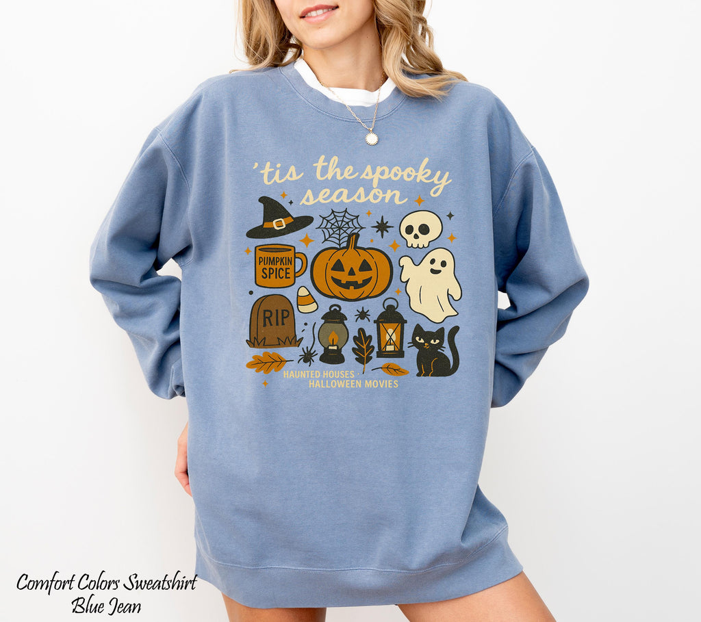 Tis' the Season Shirt, Doodles Halloween Sweatshirt, Pumpkin Shirt Black Cat Sweater, Skeleton Witch Tee, Funny Halloween Party Sweater