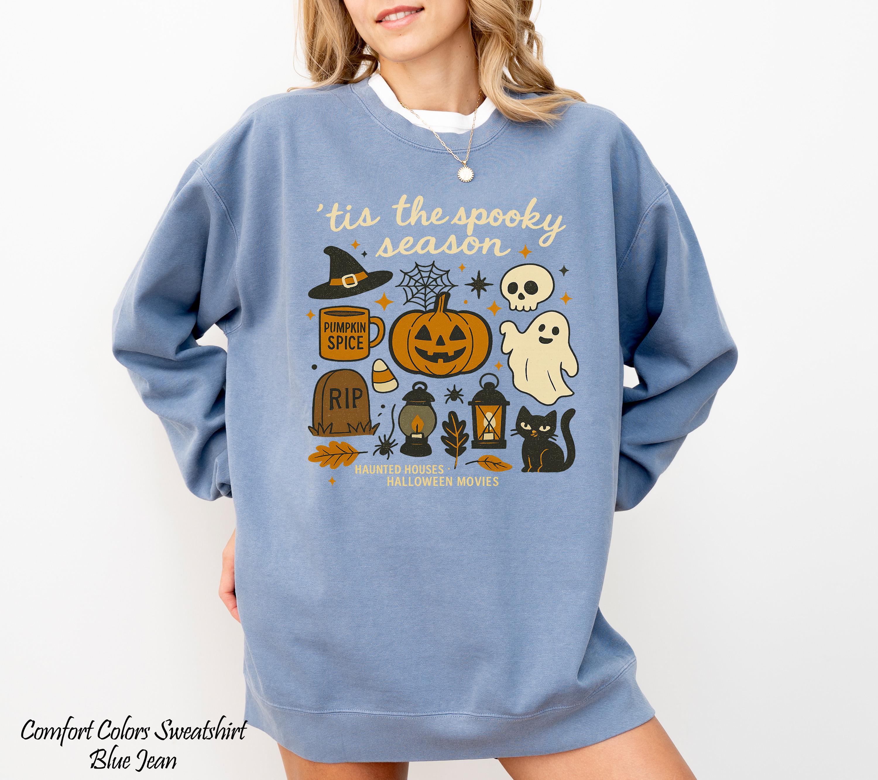 Tis' the Season Shirt, Doodles Halloween Sweatshirt, Pumpkin Shirt Black Cat Sweater, Skeleton Witch Tee, Funny Halloween Party Sweater