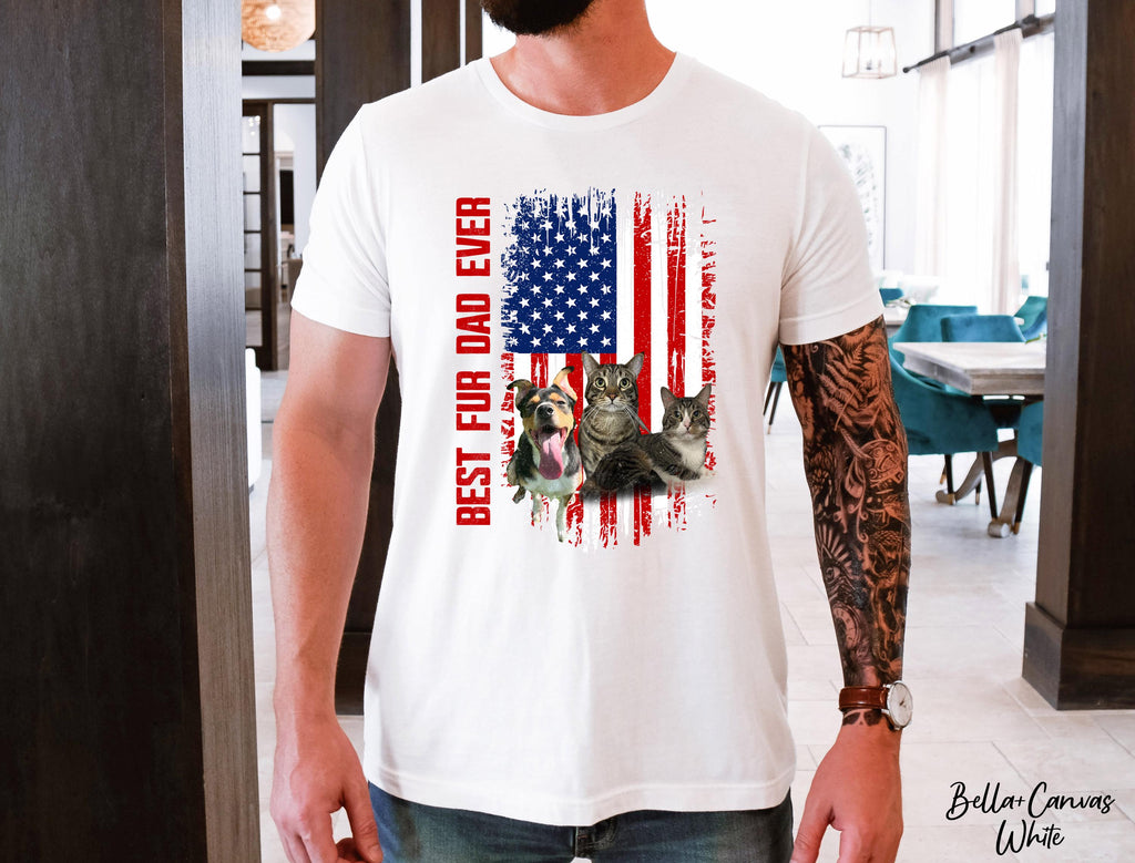 Best Fur Dad Ever Shirt, Personalized Custom Pet Face Photo Picture, Fathers Day Gift for Pet Dad, Animal Lover Shirt, American Flag Shirt