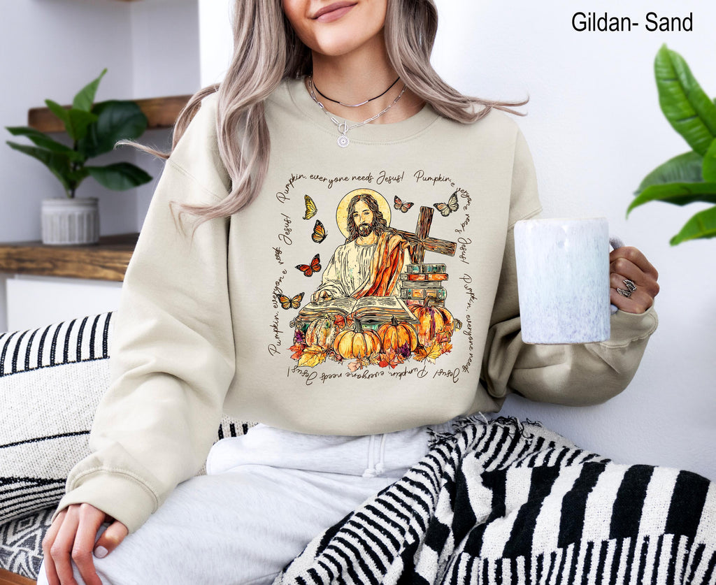 Christian Thanksgiving Sweatshirt, Christian Fall Pumpkin Sweatshirt, Thanksgiving Cross Tee, Jesus Lover Gift, Halloween Jesus Sweatshirtd