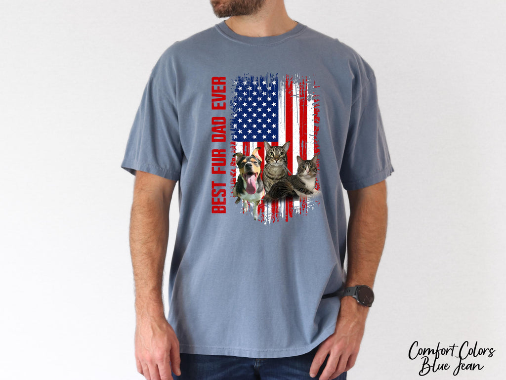 Best Fur Dad Ever Shirt, Personalized Custom Pet Face Photo Picture, Fathers Day Gift for Pet Dad, Animal Lover Shirt, American Flag Shirt