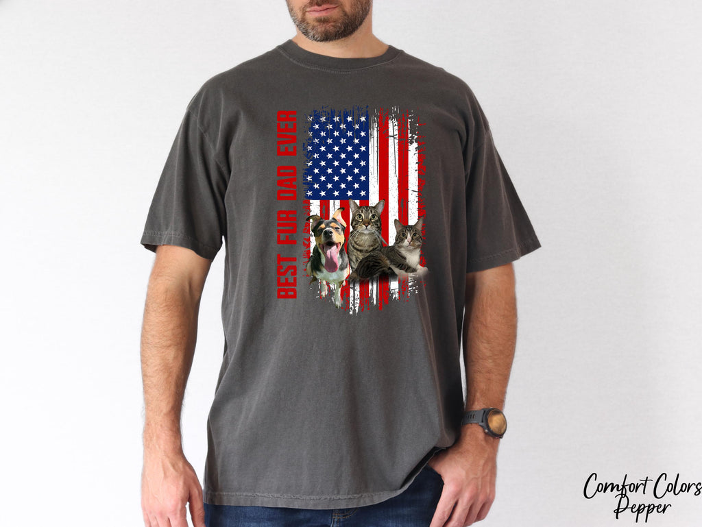 Best Fur Dad Ever Shirt, Personalized Custom Pet Face Photo Picture, Fathers Day Gift for Pet Dad, Animal Lover Shirt, American Flag Shirt