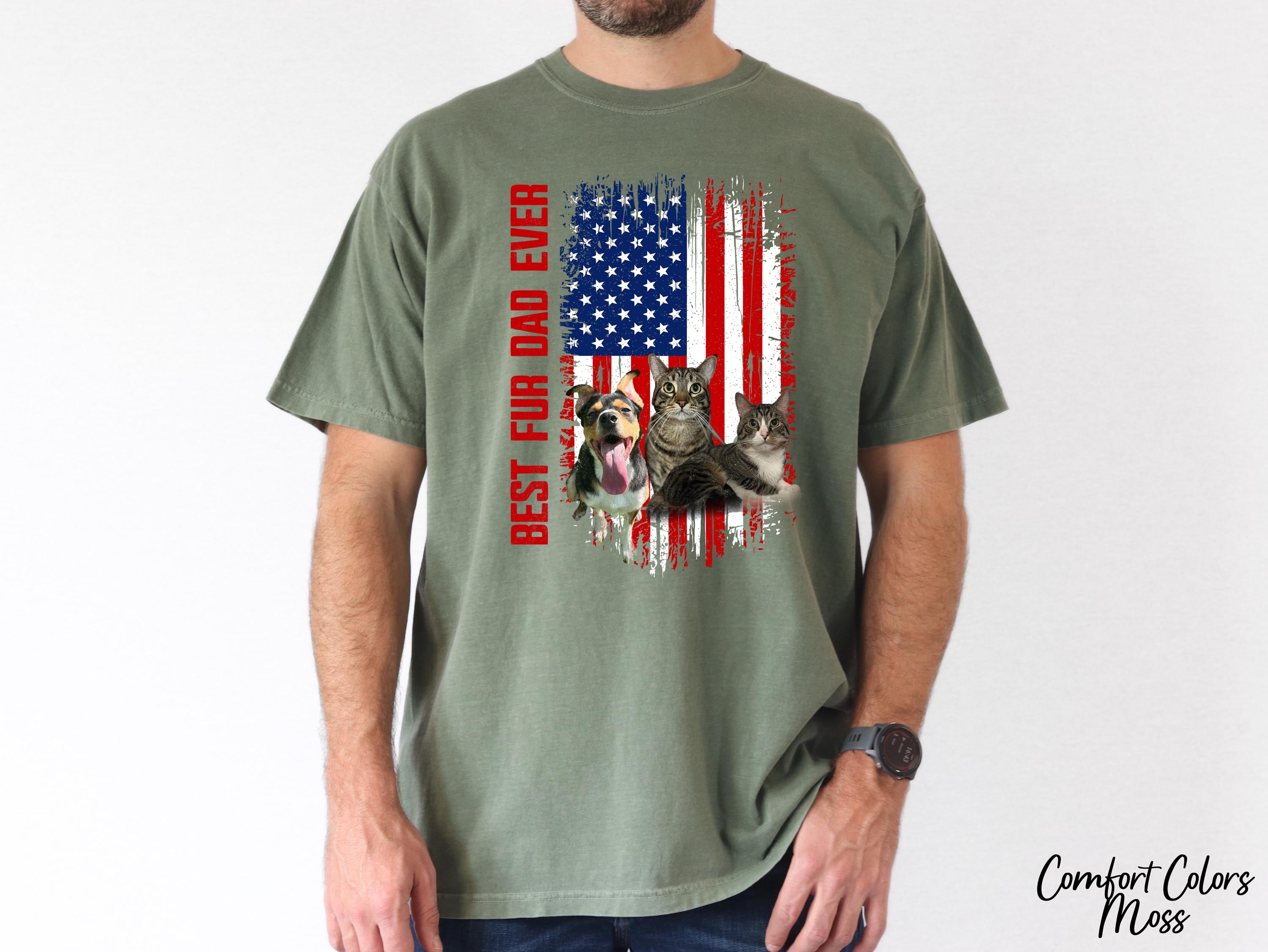 Best Fur Dad Ever Shirt, Personalized Custom Pet Face Photo Picture, Fathers Day Gift for Pet Dad, Animal Lover Shirt, American Flag Shirt