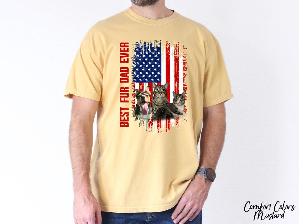 Best Fur Dad Ever Shirt, Personalized Custom Pet Face Photo Picture, Fathers Day Gift for Pet Dad, Animal Lover Shirt, American Flag Shirt