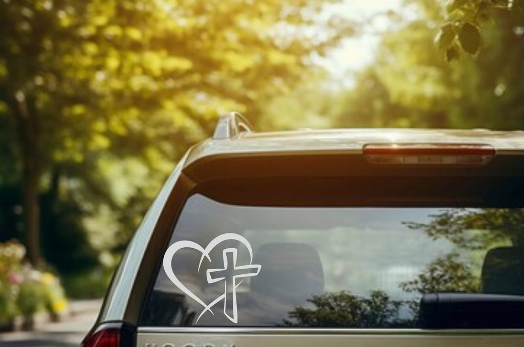 Heart Cross Car Decal, Christian Decal, Faith Decal, Religious Car Decal, Spiritual Gifts, Religious Car Decals, Christian Stickers Laptop