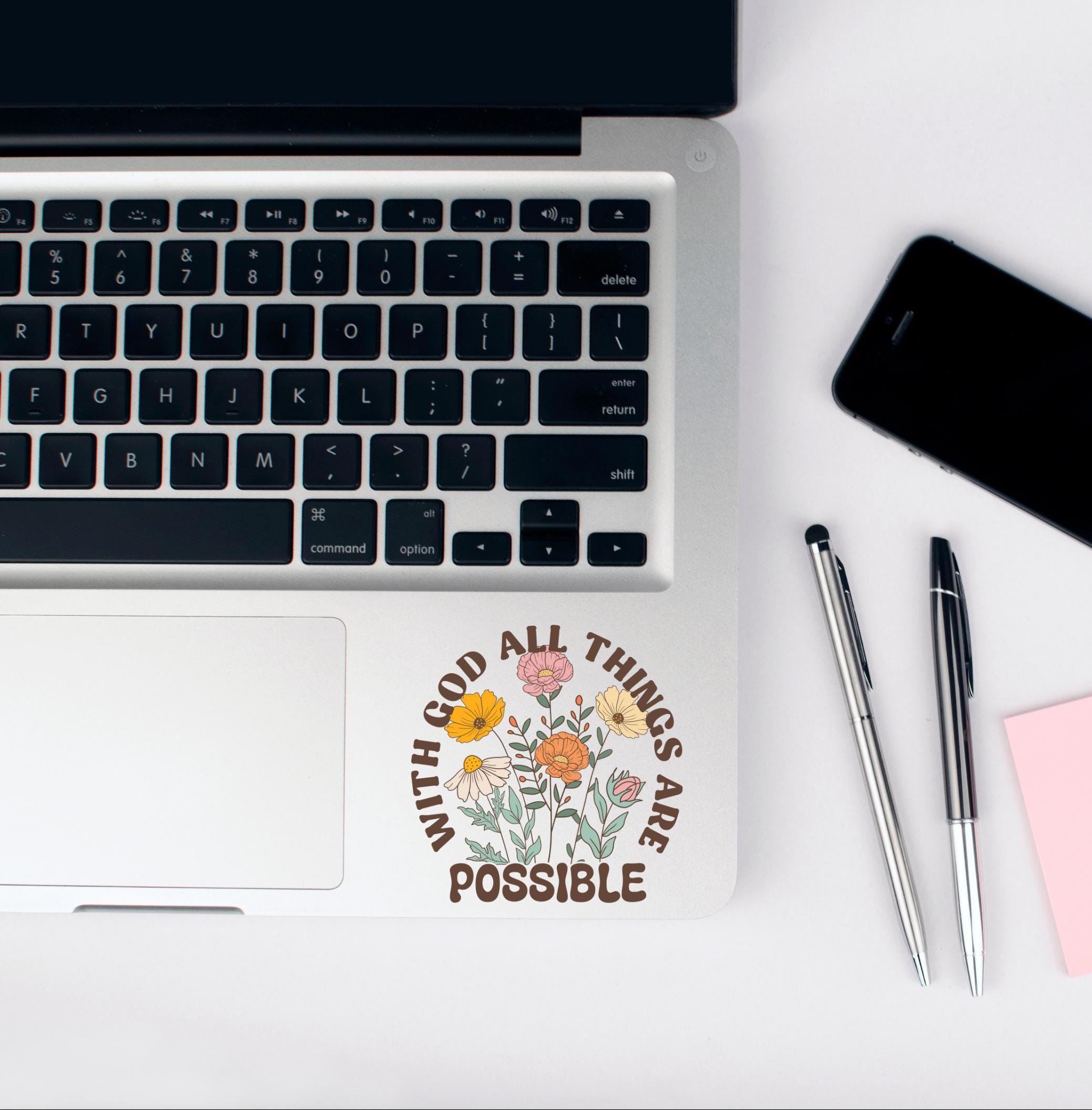 With God All Things are Possible Vinly Decal, Faith Decal, Wildflower Vinly Car Decal, Bible Quote Vinyl Decal, Religious Car Accessories