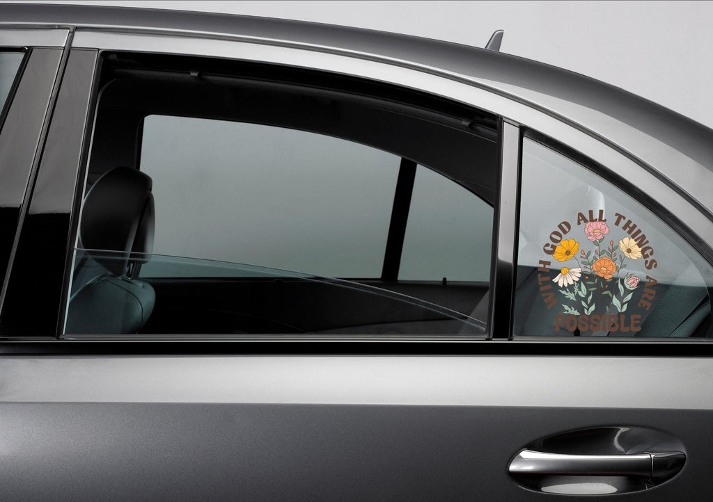 With God All Things are Possible Vinly Decal, Faith Decal, Wildflower Vinly Car Decal, Bible Quote Vinyl Decal, Religious Car Accessories