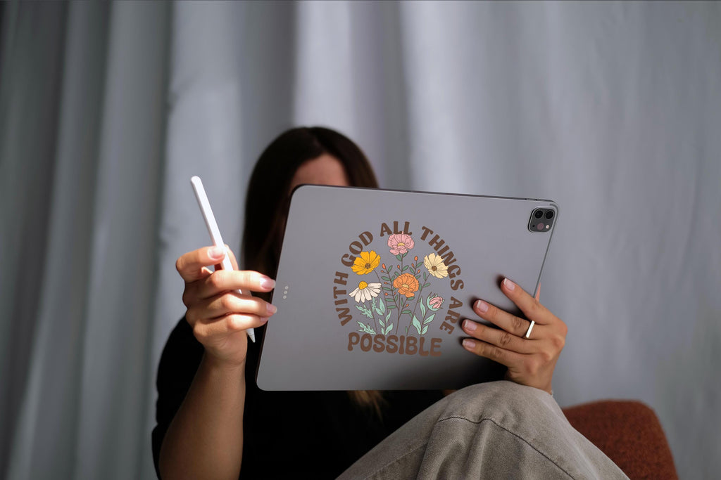 With God All Things are Possible Vinly Decal, Faith Decal, Wildflower Vinly Car Decal, Bible Quote Vinyl Decal, Religious Car Accessories