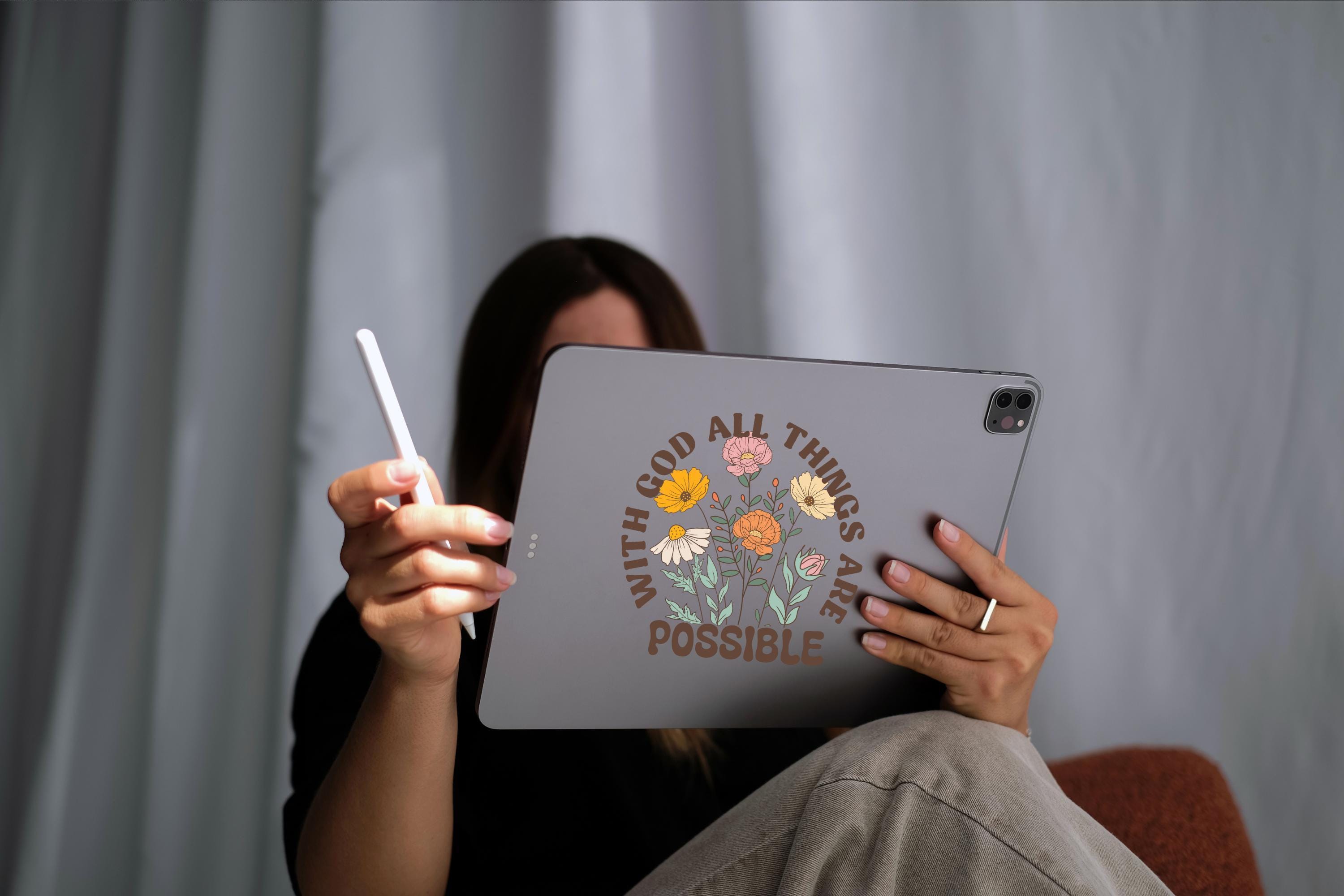 With God All Things are Possible Vinly Decal, Faith Decal, Wildflower Vinly Car Decal, Bible Quote Vinyl Decal, Religious Car Accessories