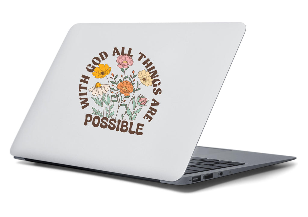 With God All Things are Possible Vinly Decal, Faith Decal, Wildflower Vinly Car Decal, Bible Quote Vinyl Decal, Religious Car Accessories