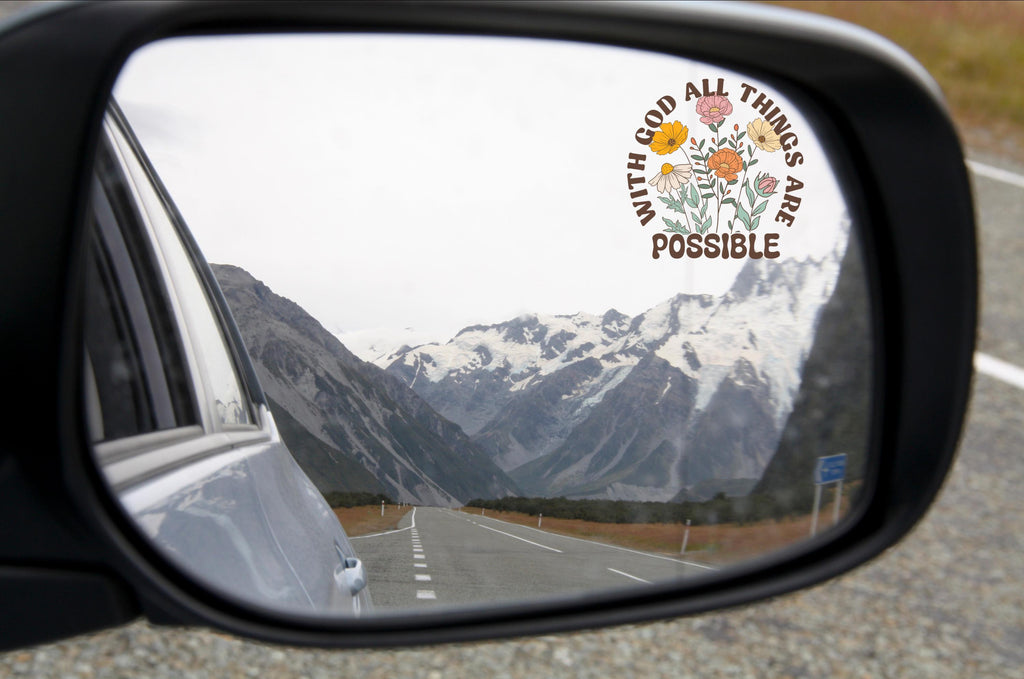 With God All Things are Possible Vinly Decal, Faith Decal, Wildflower Vinly Car Decal, Bible Quote Vinyl Decal, Religious Car Accessories