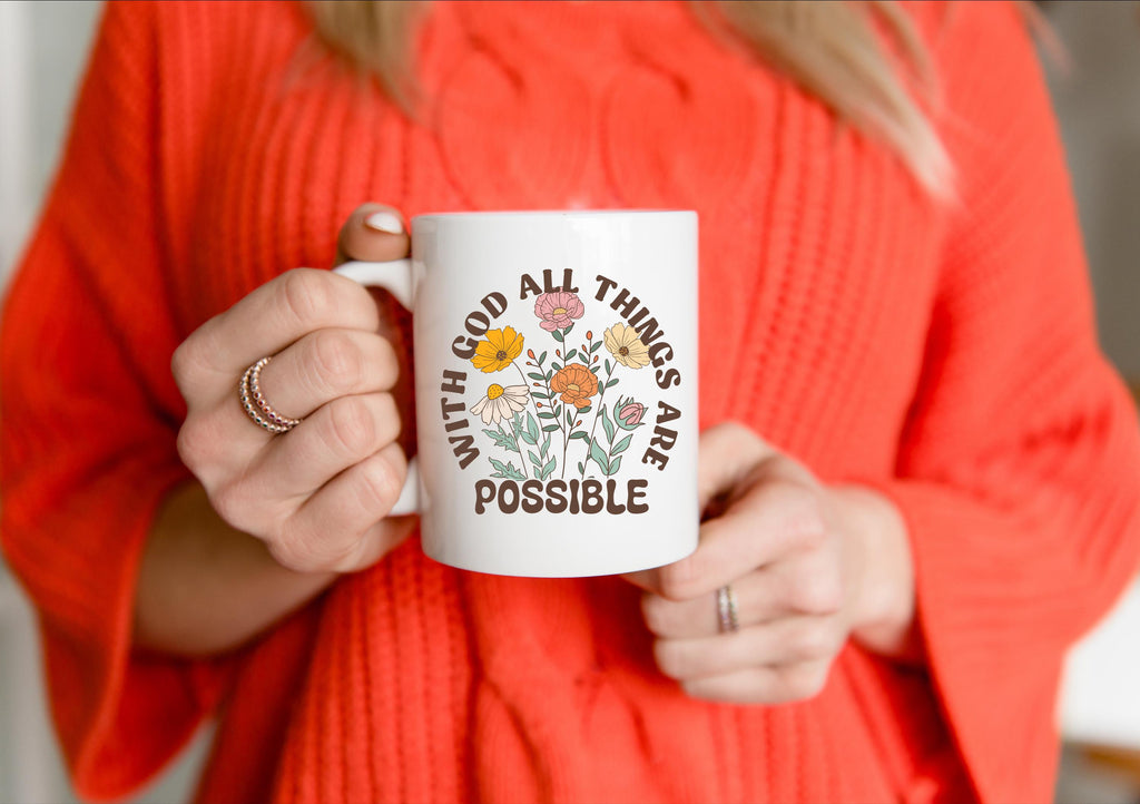 With God All Things are Possible Vinly Decal, Faith Decal, Wildflower Vinly Car Decal, Bible Quote Vinyl Decal, Religious Car Accessories