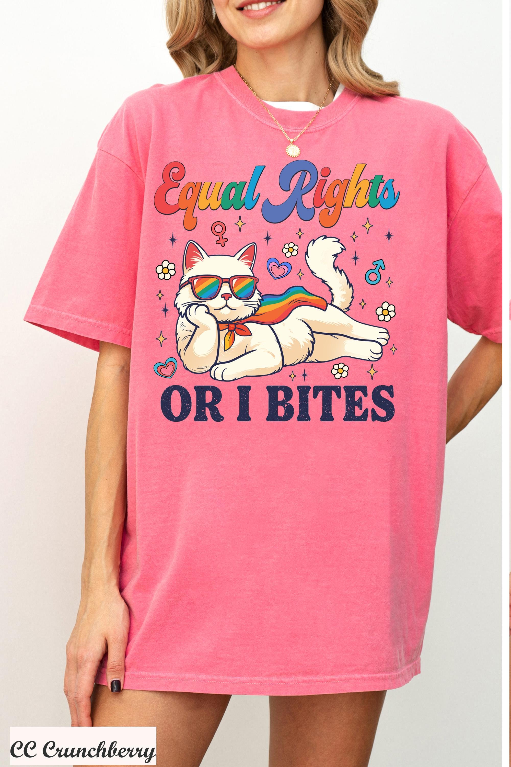 Equal Rights Or I Bites Shirt, Feminist Cat Shirt, Women's Rights Tee, Rights Tee, LGBTQ Pride Shirt, Pride Parade shirt, Pride Month Shirt