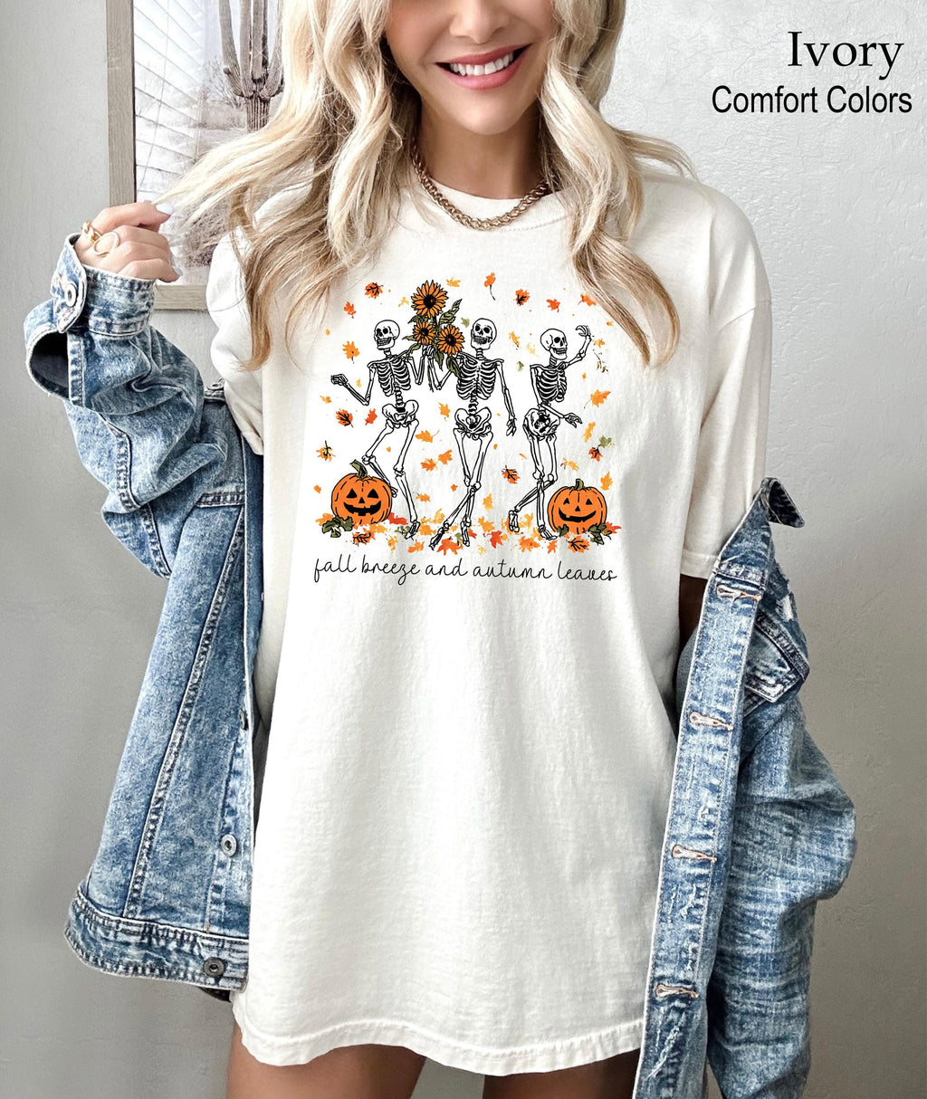 Halloween Skeleton Shirt, Dancing Skeleton and Pumpkin Shirt, Pumpkin Halloween Tee, Halloween Skeleton Tee, Fall Season Shirt, Fall Tee