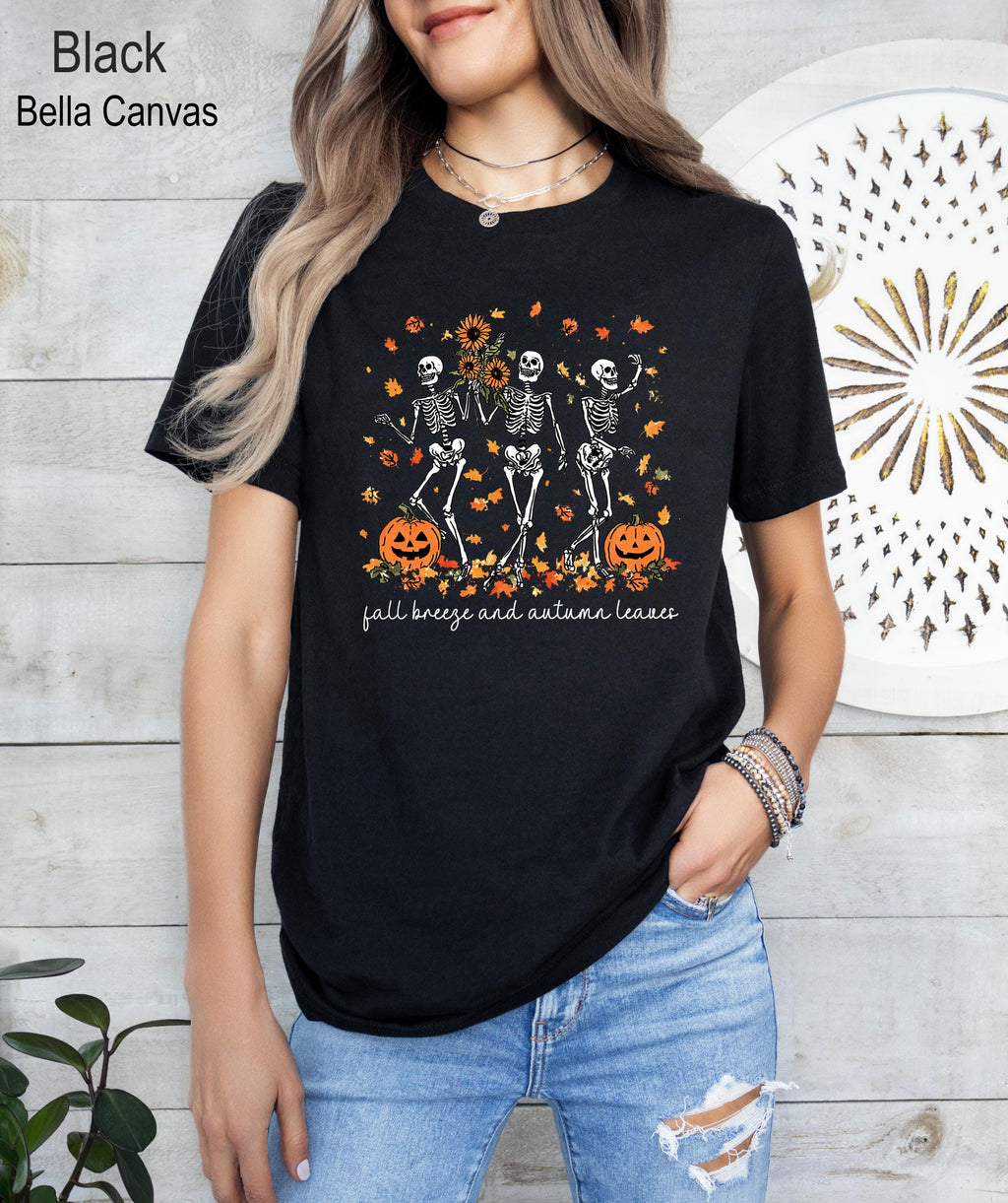 Halloween Skeleton Shirt, Dancing Skeleton and Pumpkin Shirt, Pumpkin Halloween Tee, Halloween Skeleton Tee, Fall Season Shirt, Fall Tee