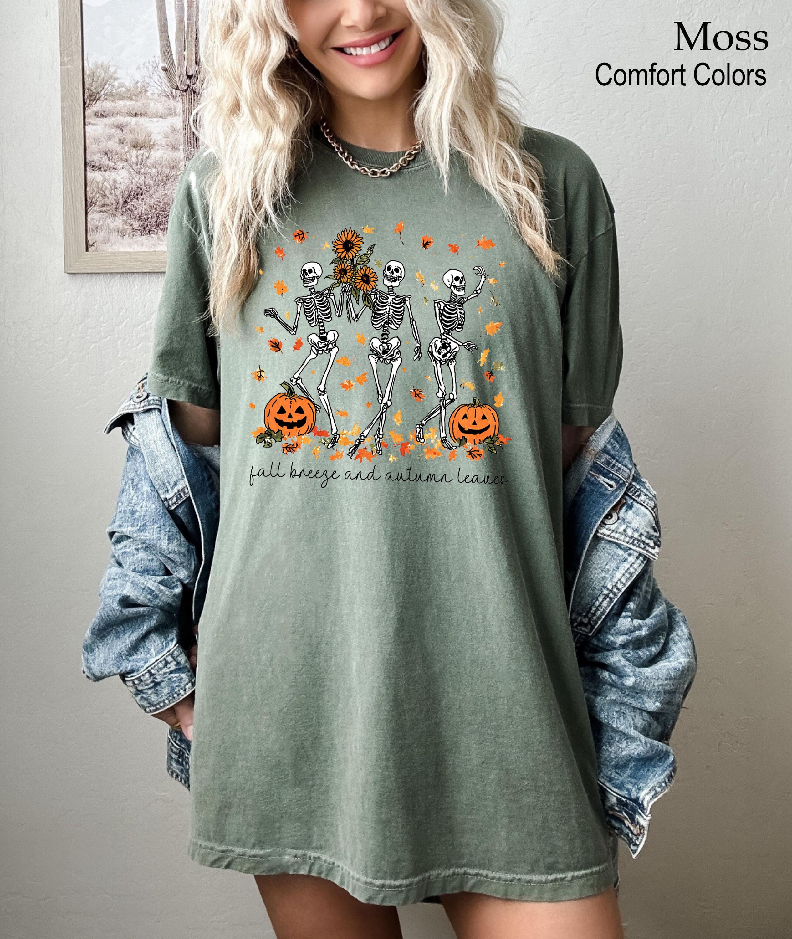 Halloween Skeleton Shirt, Dancing Skeleton and Pumpkin Shirt, Pumpkin Halloween Tee, Halloween Skeleton Tee, Fall Season Shirt, Fall Tee