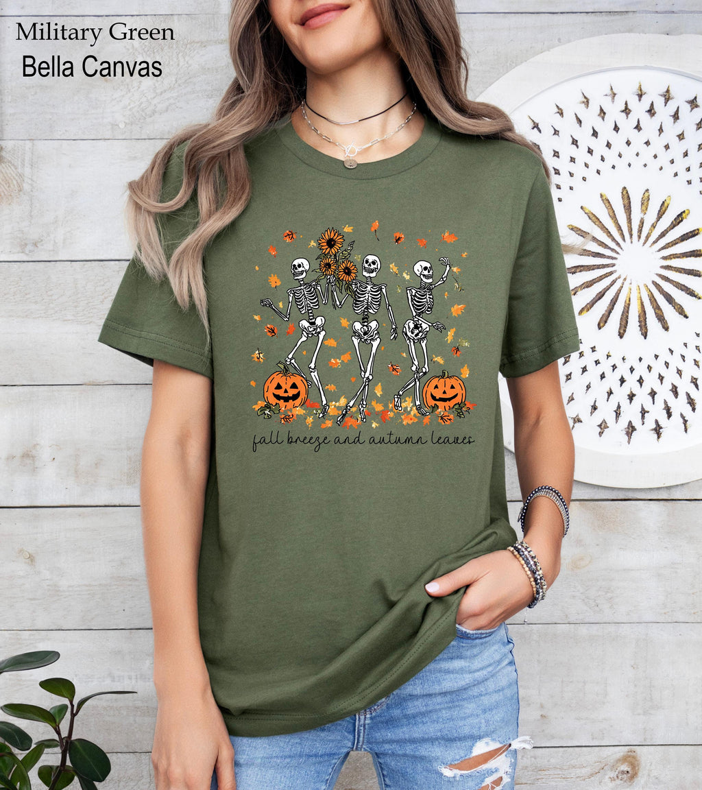 Halloween Skeleton Shirt, Dancing Skeleton and Pumpkin Shirt, Pumpkin Halloween Tee, Halloween Skeleton Tee, Fall Season Shirt, Fall Tee