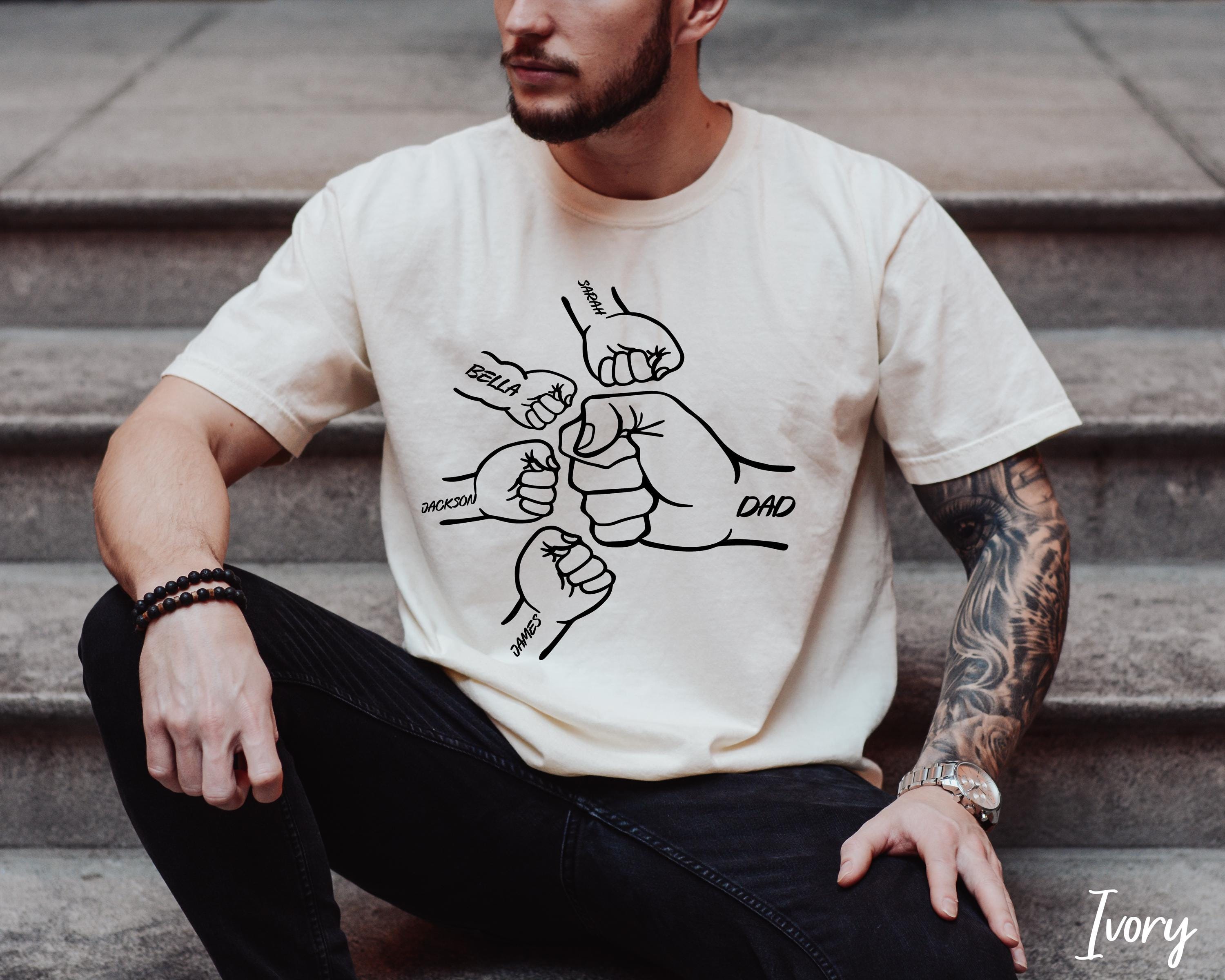 Personalized Dad Raised Fist Bump T-Shirt, Father's Day Gift, New Dad Shirt, Dad Shirt With Kids Names,Grandpa Shirt,Birthday Gift Dad Tee