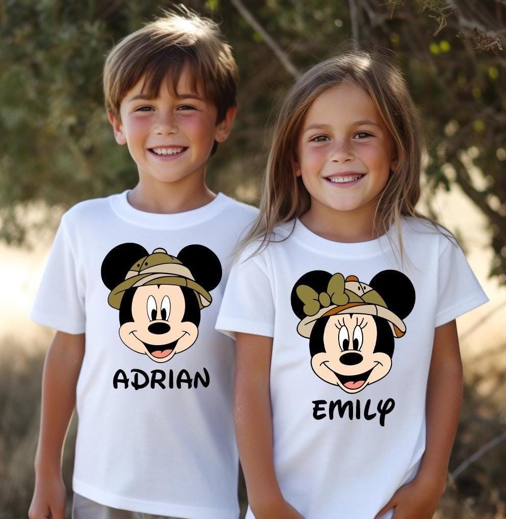 Custom Name Disney Safari Mickey and Minnie Couple Shirt,Custom Animal Kingdom Safari Tee,Disney Mickey Minnie Safari Mode, Couple Shirts