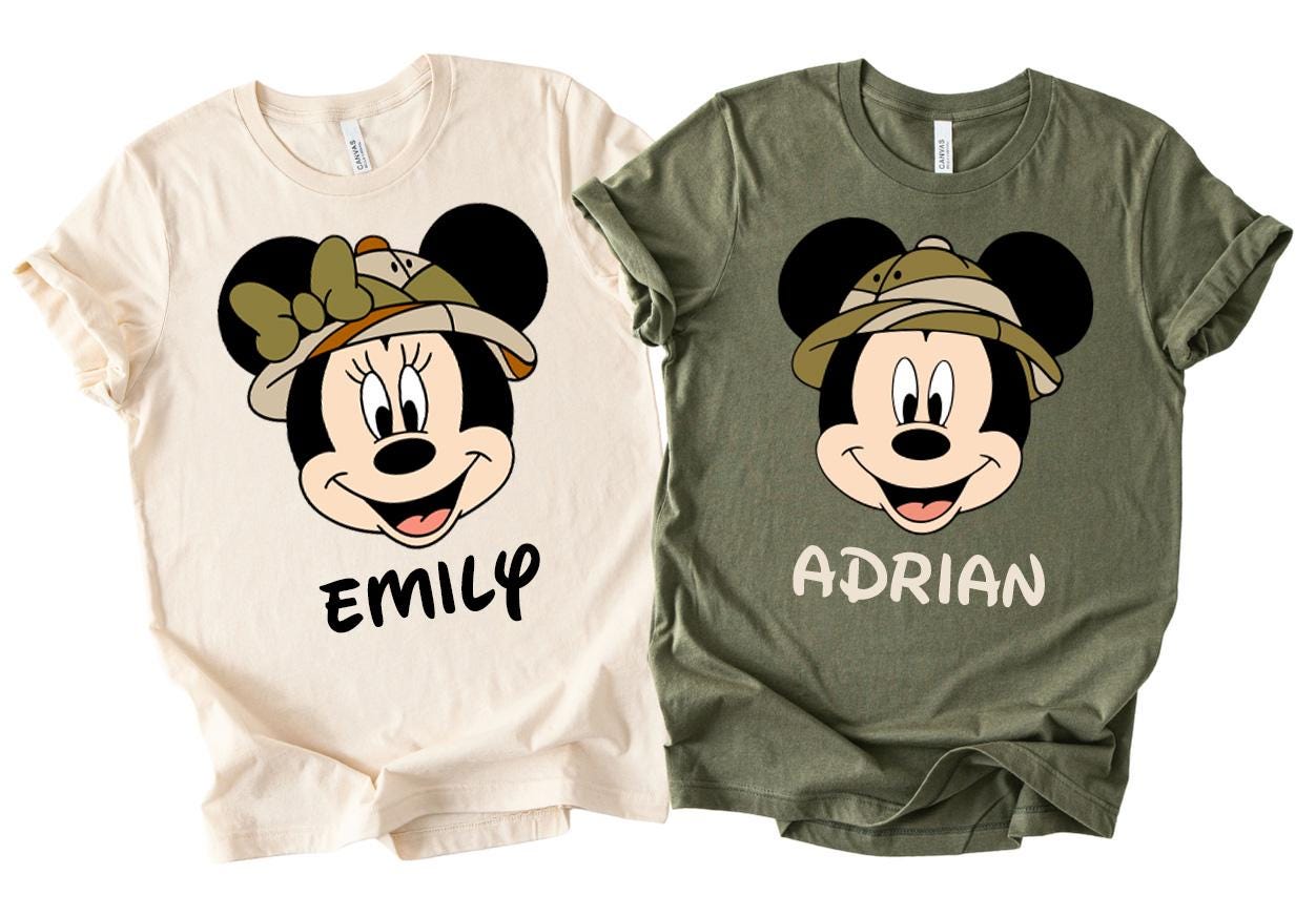 Custom Name Disney Safari Mickey and Minnie Couple Shirt,Custom Animal Kingdom Safari Tee,Disney Mickey Minnie Safari Mode, Couple Shirts