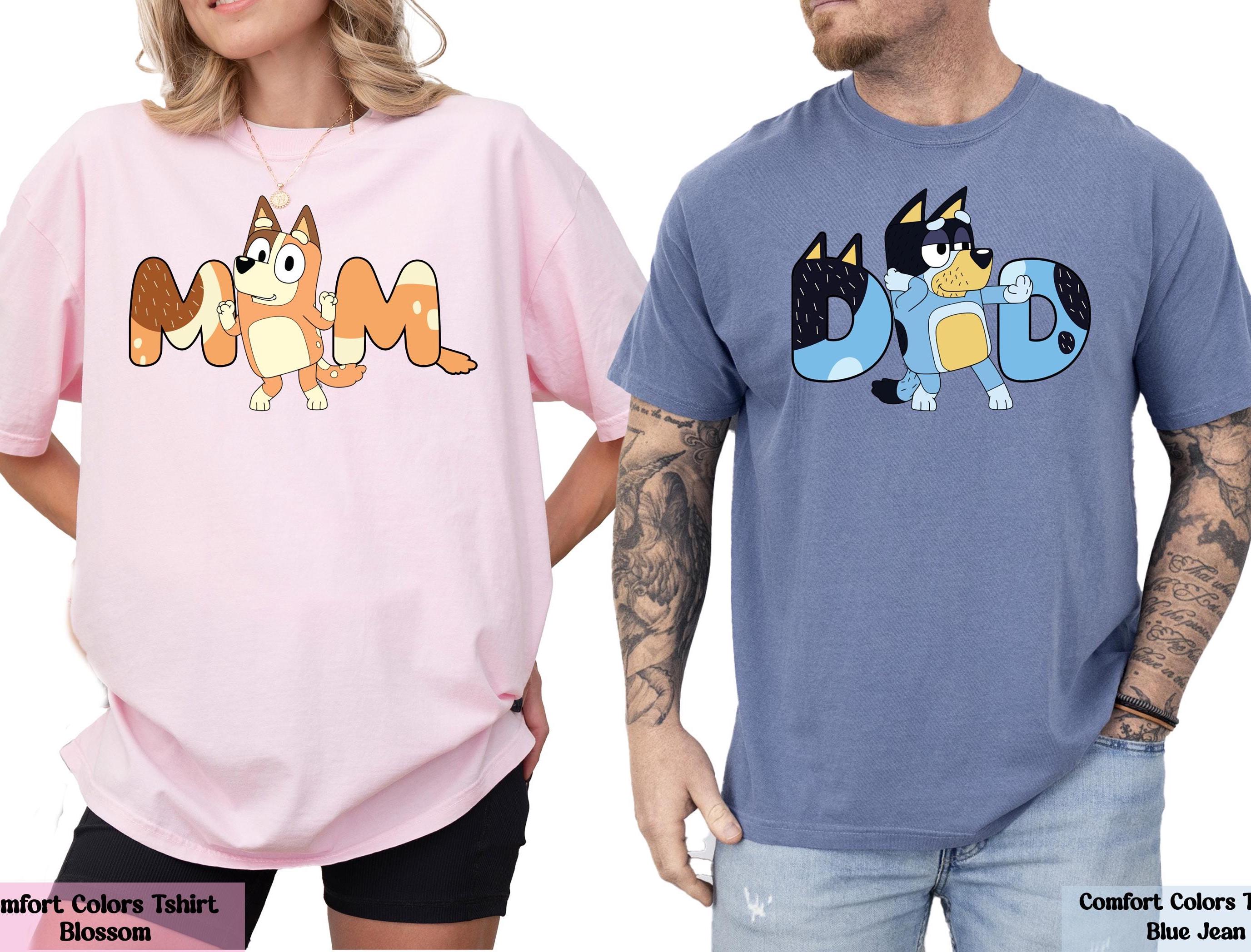 Bluey Matching Couple Shirt, Bluey Dad Shirt, Bluey Mom Shirt, Birthday Party Shirt, Funny Dad Shirts, Cute Mom Tee, Mom Dad Cartoon Shirt