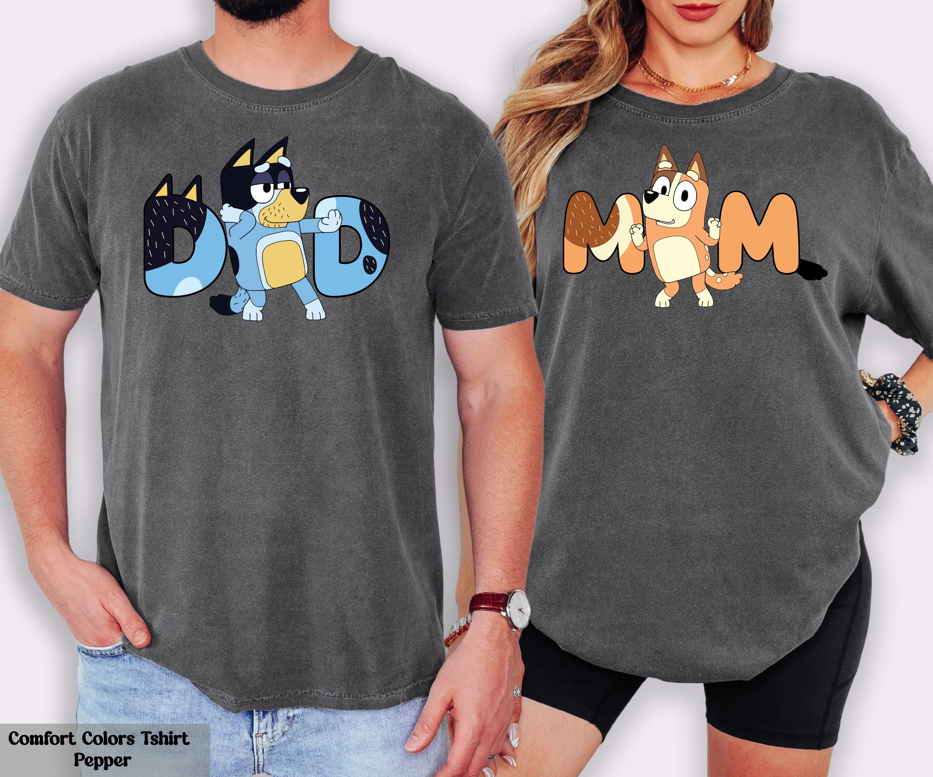 Bluey Matching Couple Shirt, Bluey Dad Shirt, Bluey Mom Shirt, Birthday Party Shirt, Funny Dad Shirts, Cute Mom Tee, Mom Dad Cartoon Shirt