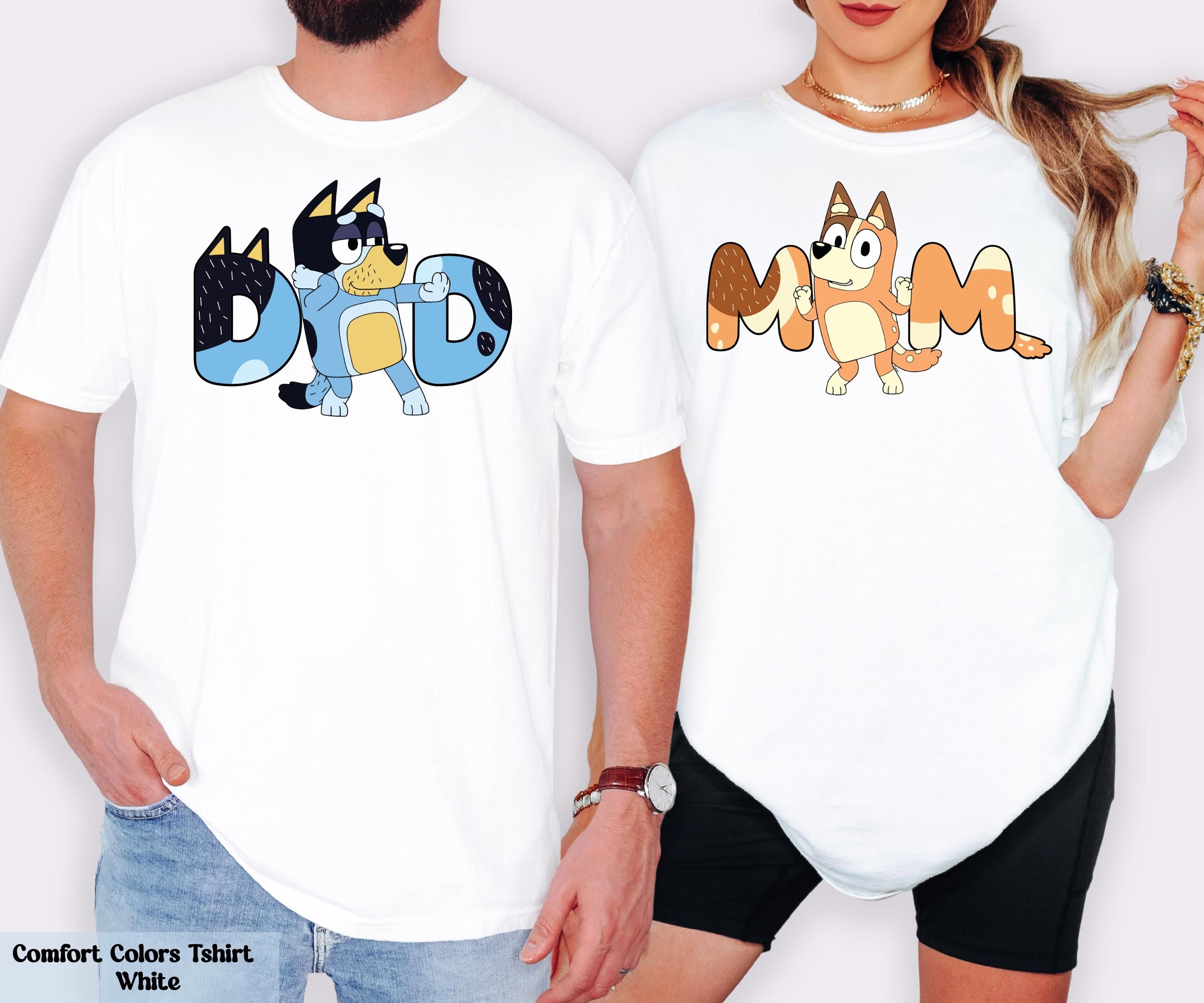 Bluey Matching Couple Shirt, Bluey Dad Shirt, Bluey Mom Shirt, Birthday Party Shirt, Funny Dad Shirts, Cute Mom Tee, Mom Dad Cartoon Shirt