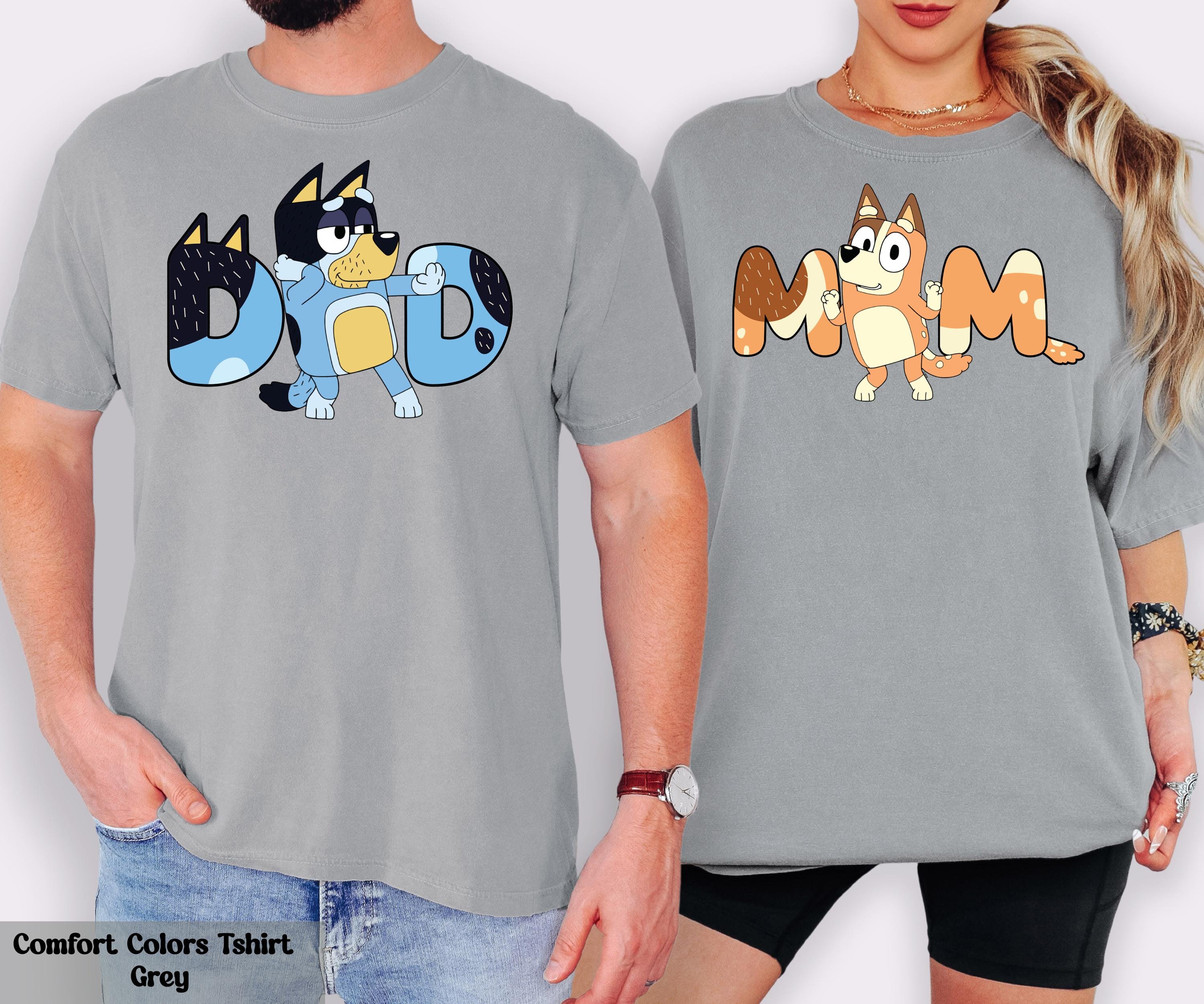 Bluey Matching Couple Shirt, Bluey Dad Shirt, Bluey Mom Shirt, Birthday Party Shirt, Funny Dad Shirts, Cute Mom Tee, Mom Dad Cartoon Shirt