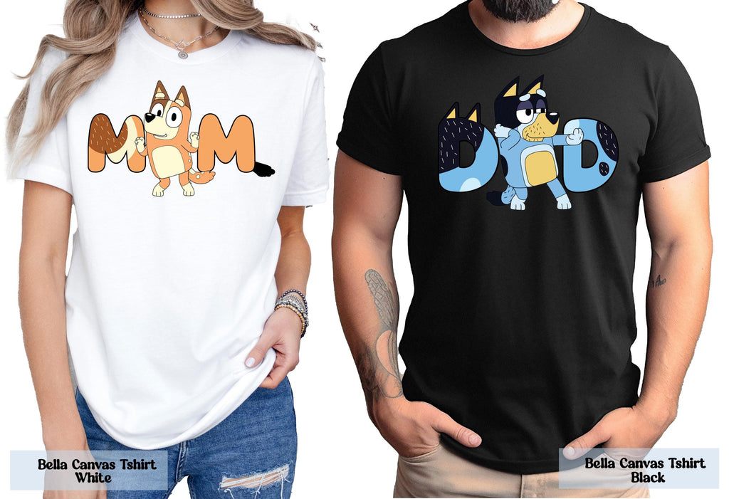 Bluey Matching Couple Shirt, Bluey Dad Shirt, Bluey Mom Shirt, Birthday Party Shirt, Funny Dad Shirts, Cute Mom Tee, Mom Dad Cartoon Shirt