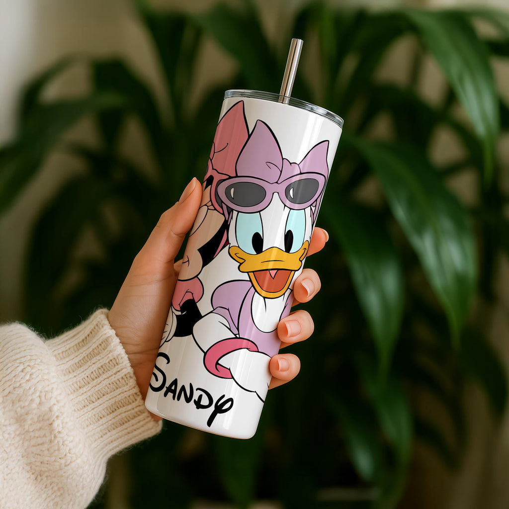 Personalized Daisy Duck Tumbler, Custom Minnie Mouse Tumbler with Name, Friendship Gift, Cute Disney Tumbler, Stainless Steel Cup for Women