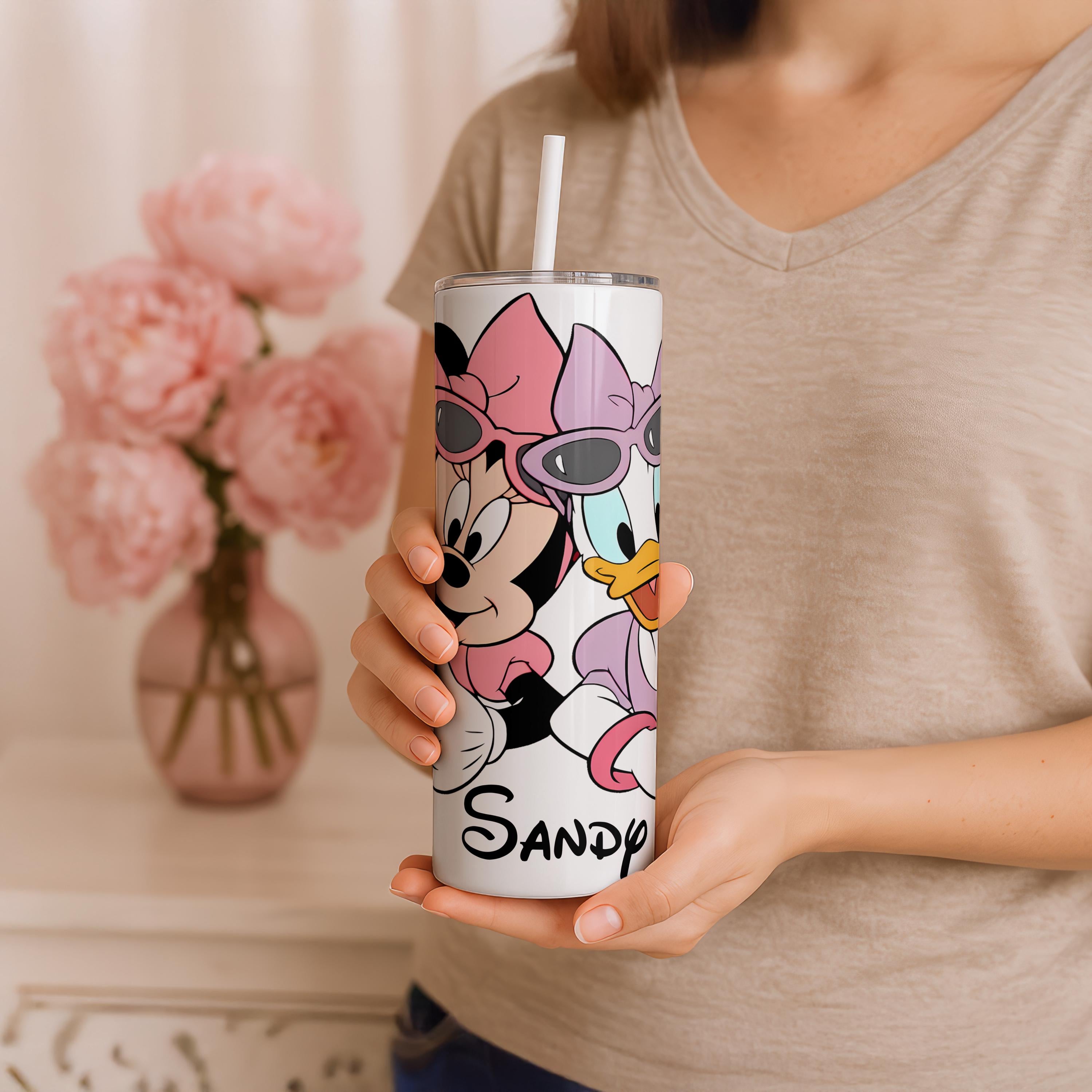Personalized Daisy Duck Tumbler, Custom Minnie Mouse Tumbler with Name, Friendship Gift, Cute Disney Tumbler, Stainless Steel Cup for Women