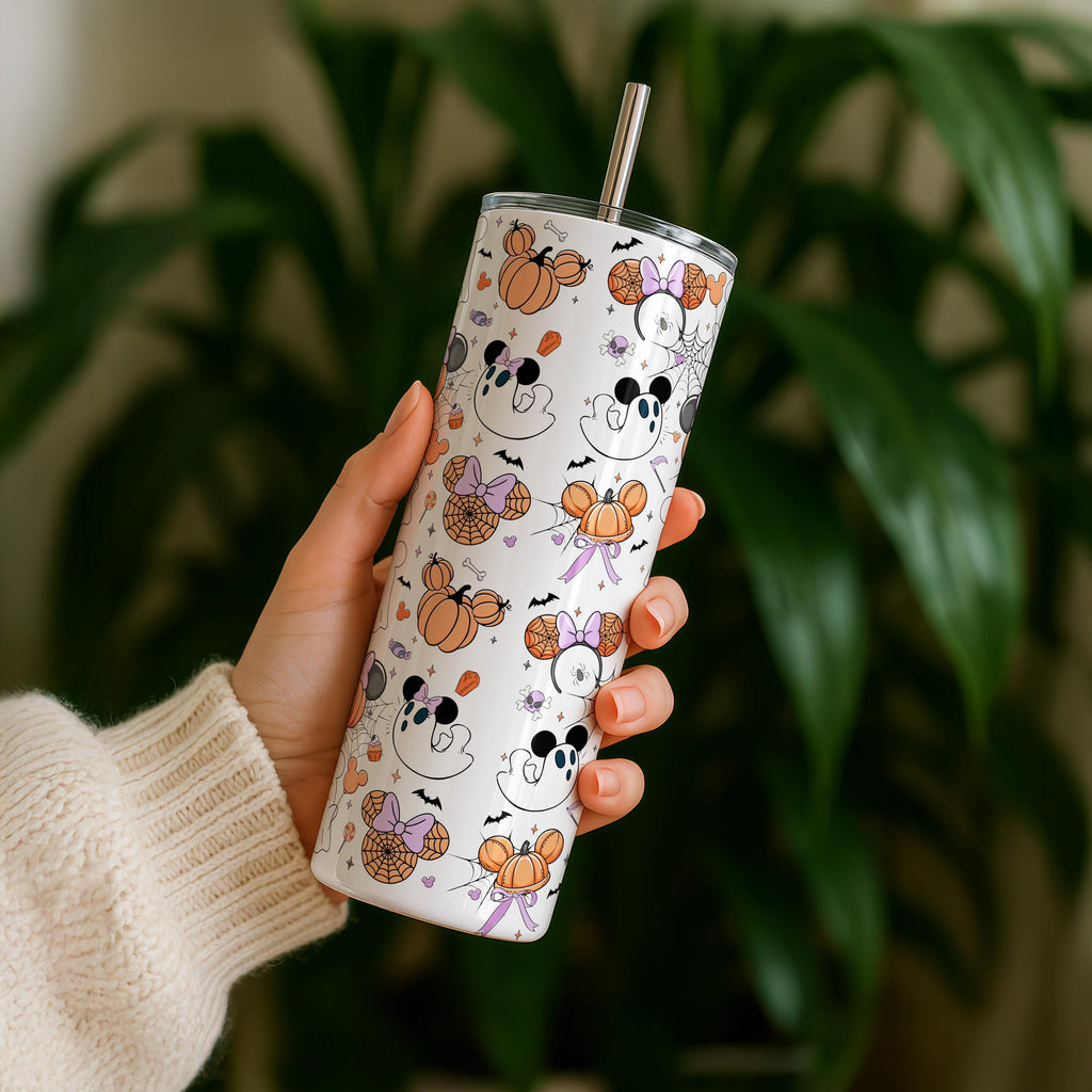 Mickey Ghost Tumbler, Disney Gift, Mickey Halloween Travel Cup, Disney Halloween Cup, Mickey Halloween Pumpkins,Skinny Tumbler Gift for Her