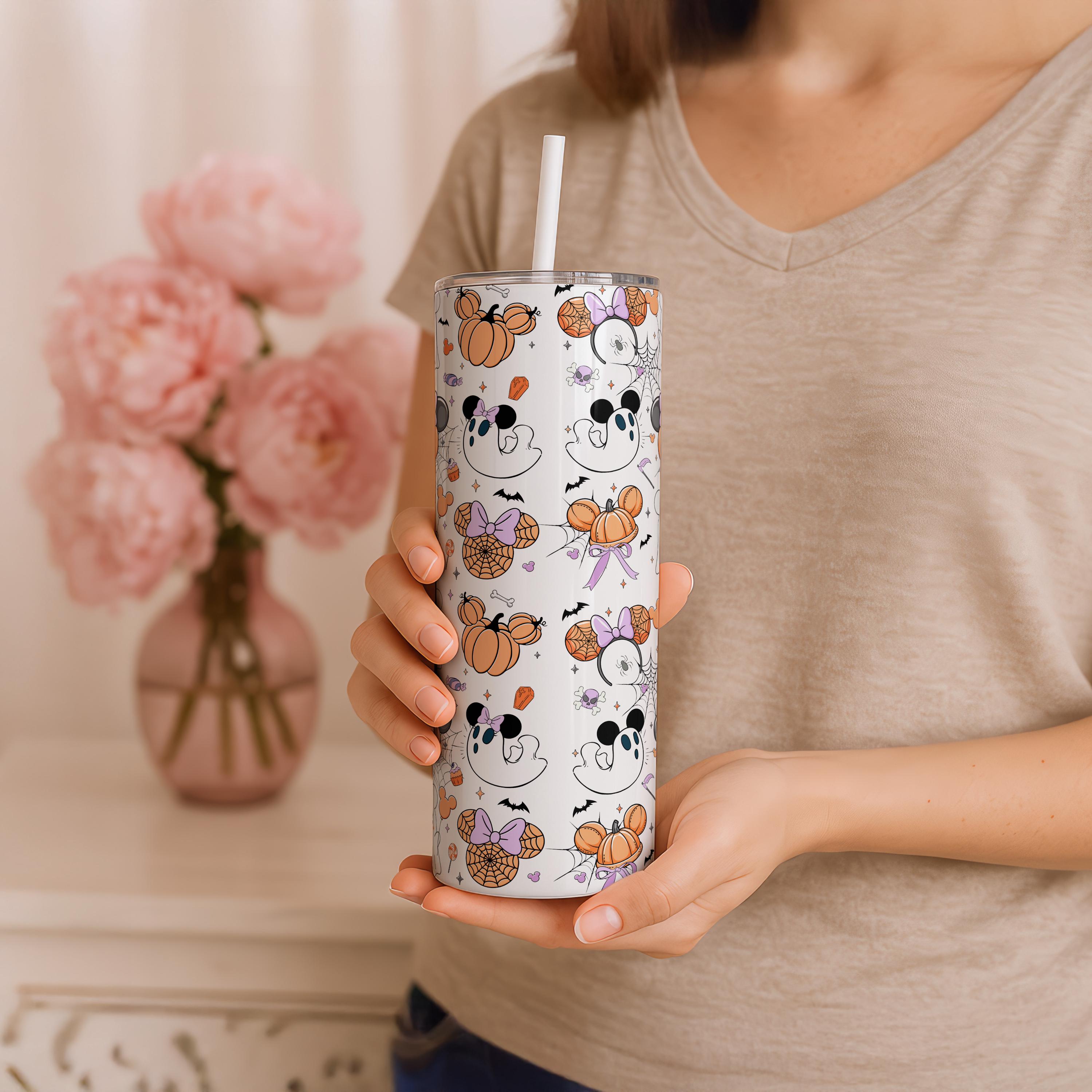 Mickey Ghost Tumbler, Disney Gift, Mickey Halloween Travel Cup, Disney Halloween Cup, Mickey Halloween Pumpkins,Skinny Tumbler Gift for Her