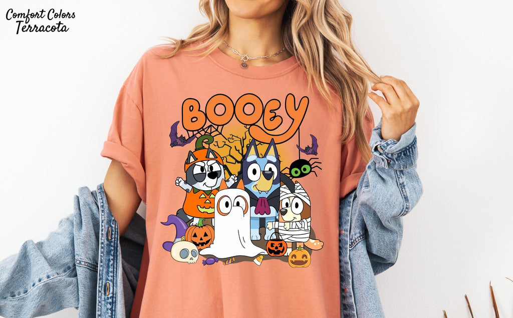 Bluey Halloween Shirt, Spooky Vibes Shirt, Bluey Cartoon Shirt, Witchy Bats Shirt, Bluey and Bingo Trick or Treat Shirt, Blue Dog Ghost Tee