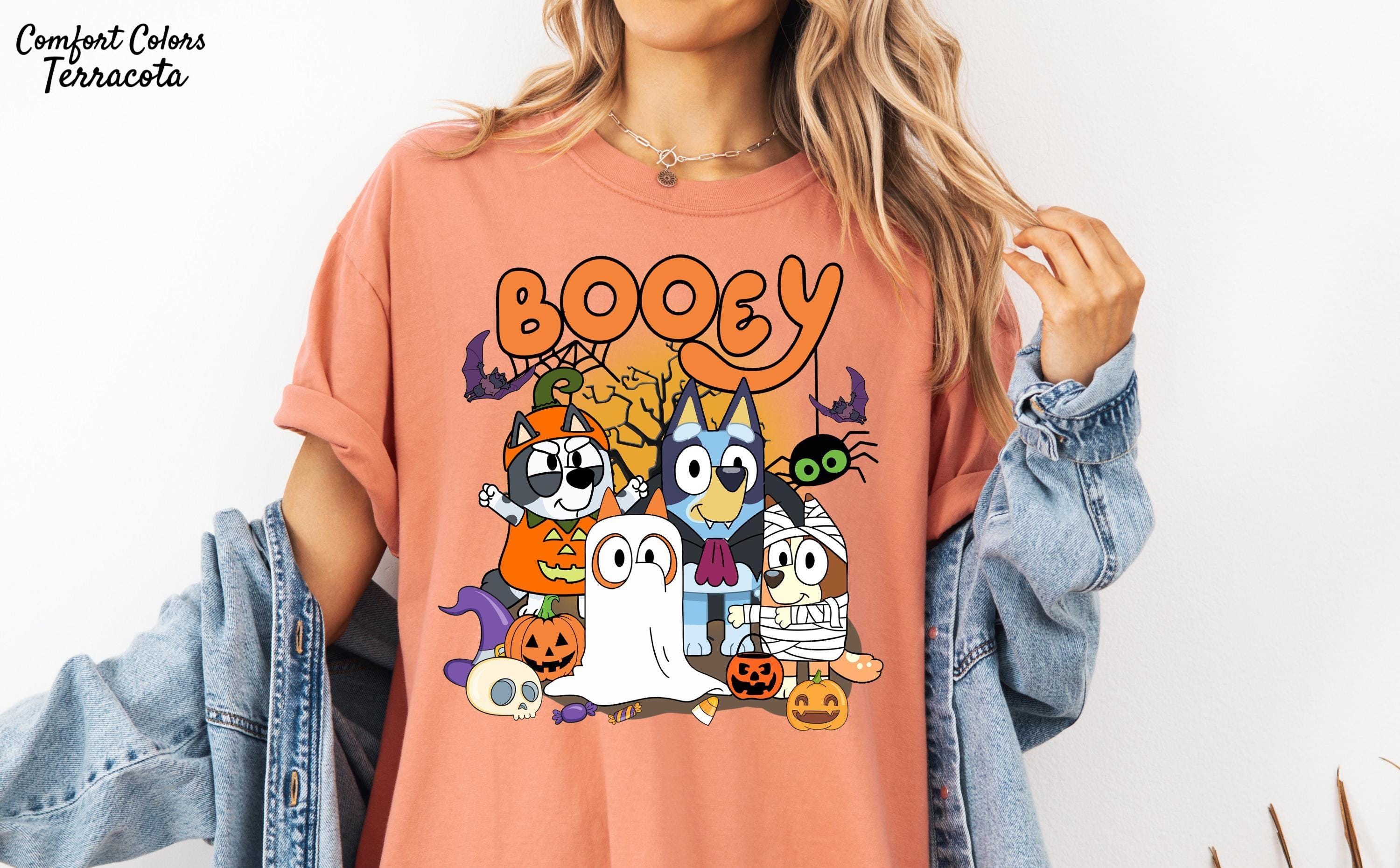 Bluey Halloween Shirt, Spooky Vibes Shirt, Bluey Cartoon Shirt, Witchy Bats Shirt, Bluey and Bingo Trick or Treat Shirt, Blue Dog Ghost Tee