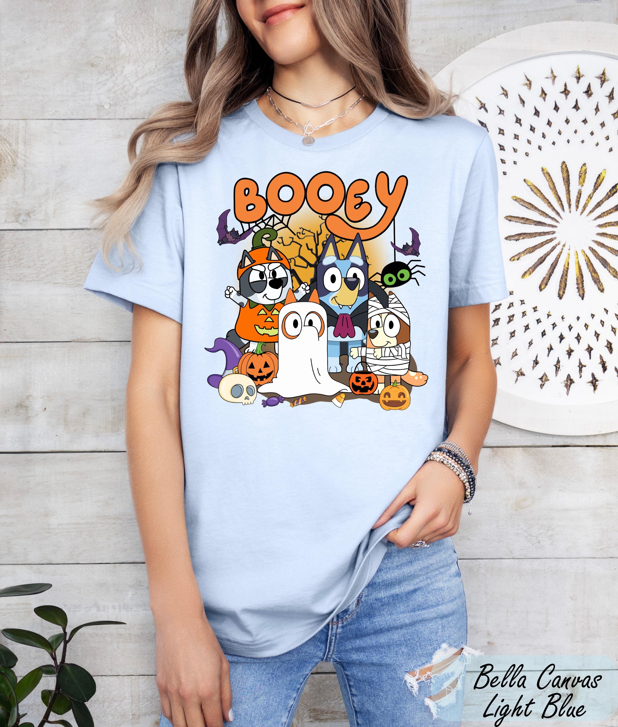 Bluey Halloween Shirt, Spooky Vibes Shirt, Bluey Cartoon Shirt, Witchy Bats Shirt, Bluey and Bingo Trick or Treat Shirt, Blue Dog Ghost Tee
