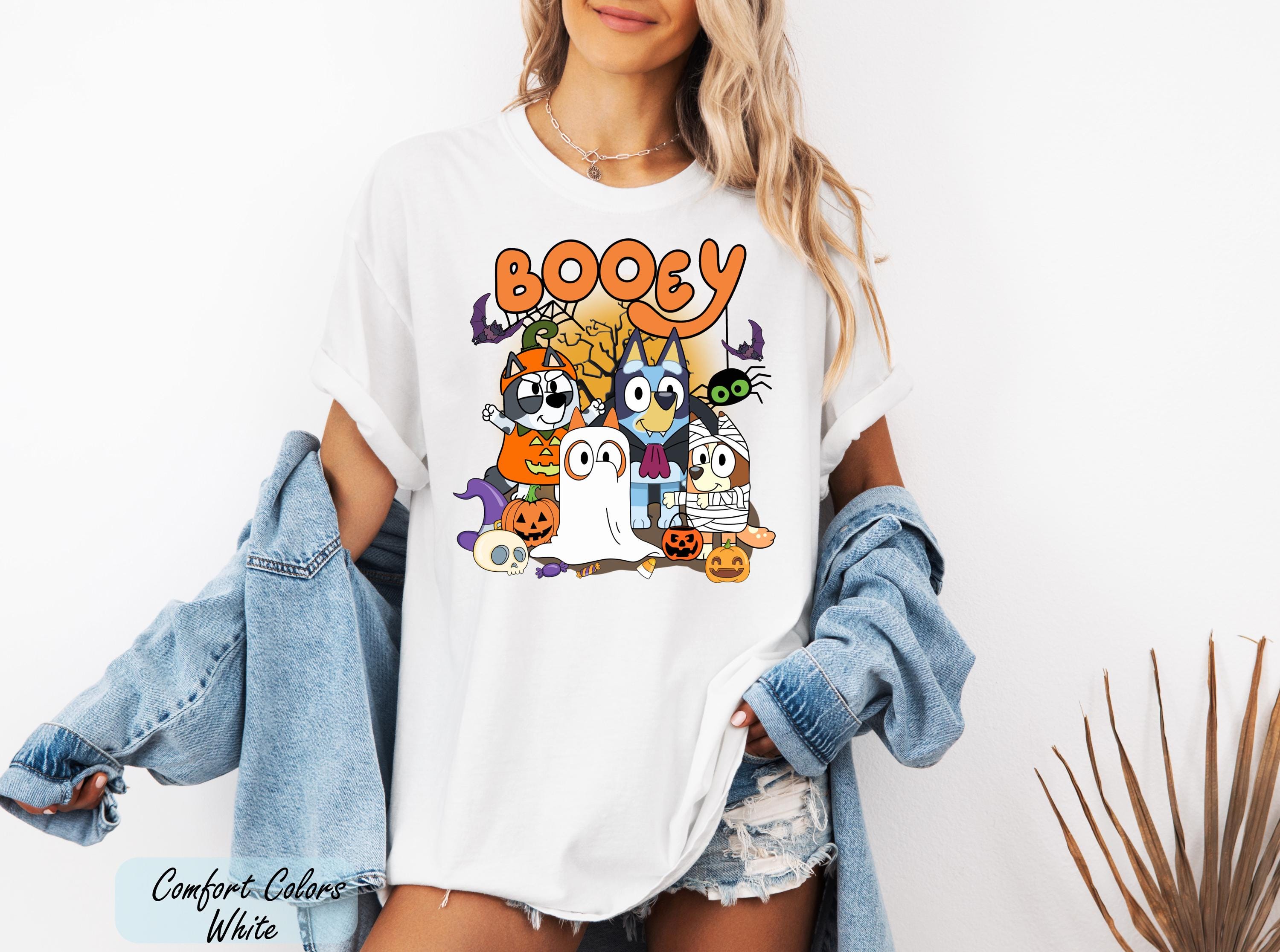 Bluey Halloween Shirt, Spooky Vibes Shirt, Bluey Cartoon Shirt, Witchy Bats Shirt, Bluey and Bingo Trick or Treat Shirt, Blue Dog Ghost Tee