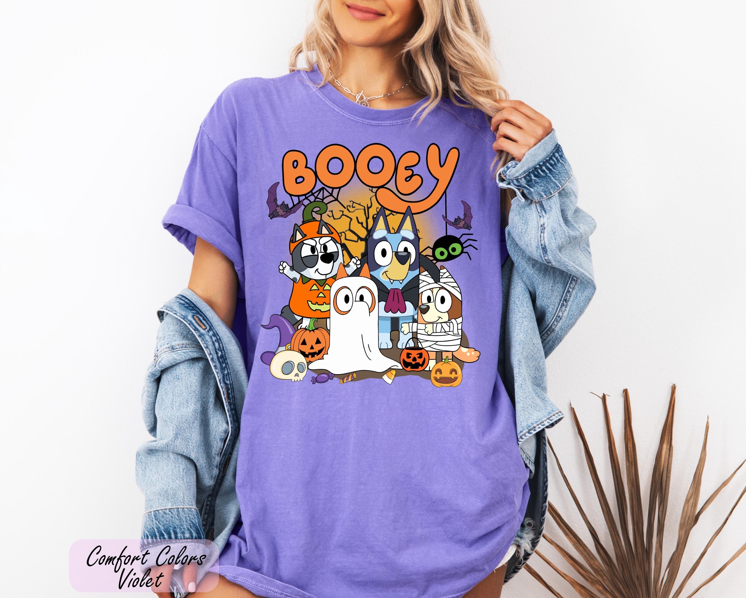 Bluey Halloween Shirt, Spooky Vibes Shirt, Bluey Cartoon Shirt, Witchy Bats Shirt, Bluey and Bingo Trick or Treat Shirt, Blue Dog Ghost Tee