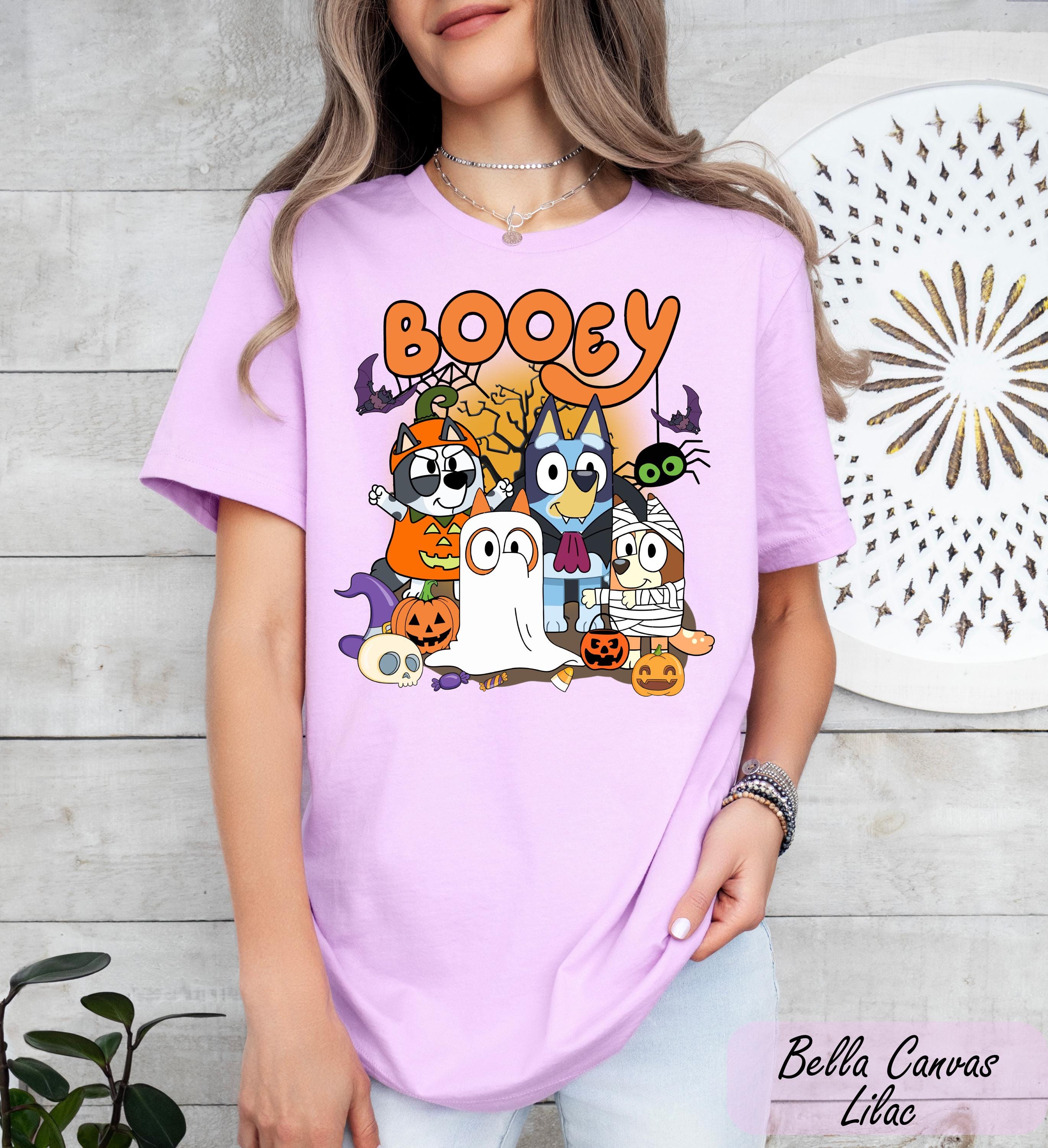 Bluey Halloween Shirt, Spooky Vibes Shirt, Bluey Cartoon Shirt, Witchy Bats Shirt, Bluey and Bingo Trick or Treat Shirt, Blue Dog Ghost Tee