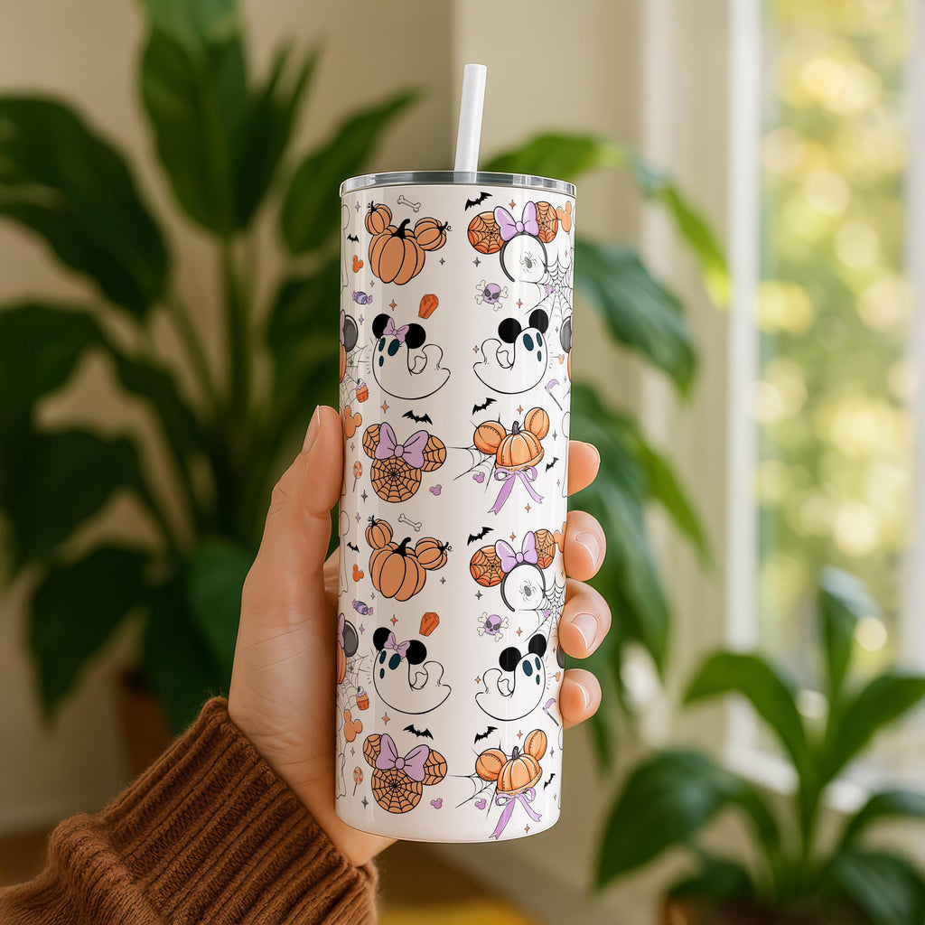 Mickey Ghost Tumbler, Disney Gift, Mickey Halloween Travel Cup, Disney Halloween Cup, Mickey Halloween Pumpkins,Skinny Tumbler Gift for Her