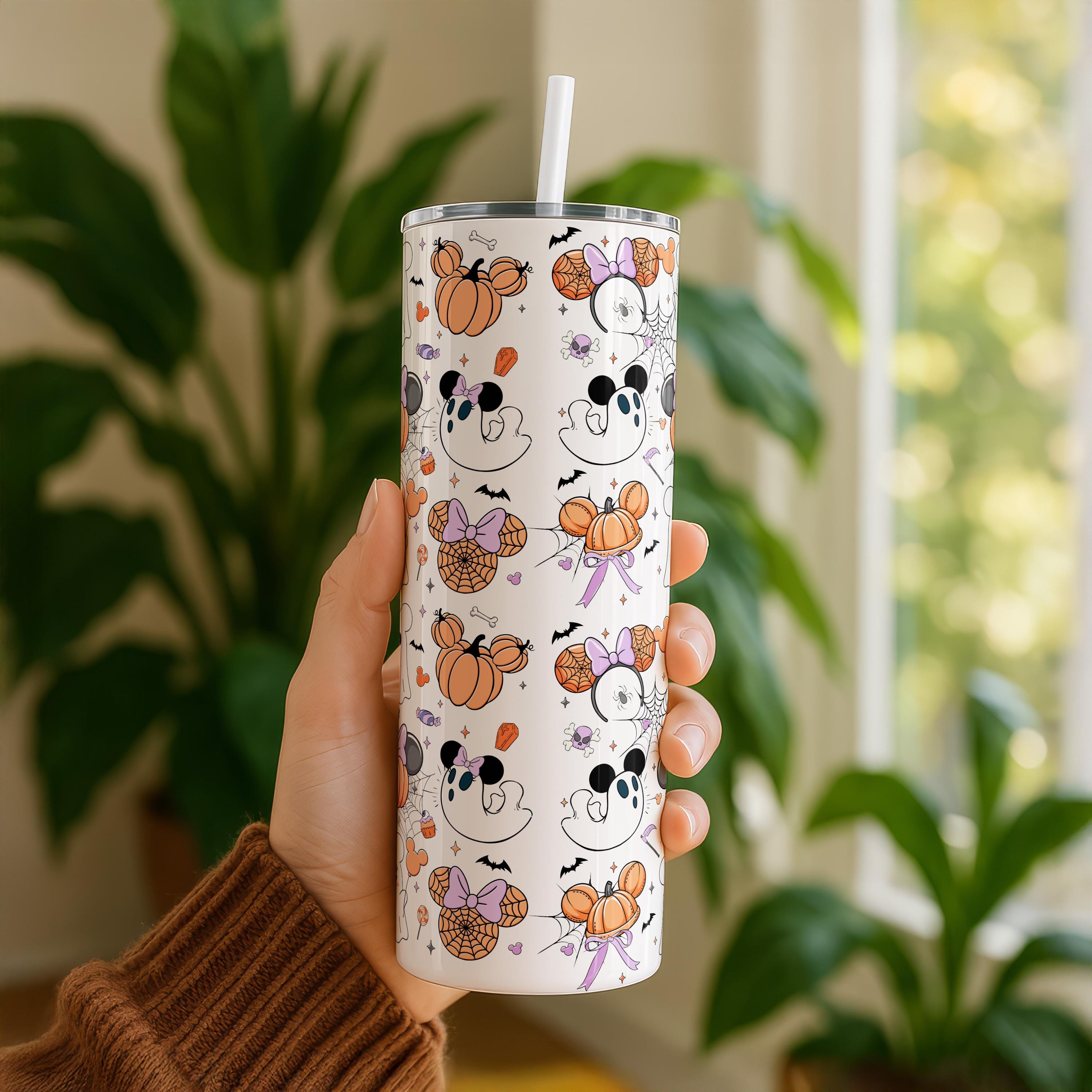 Mickey Ghost Tumbler, Disney Gift, Mickey Halloween Travel Cup, Disney Halloween Cup, Mickey Halloween Pumpkins,Skinny Tumbler Gift for Her