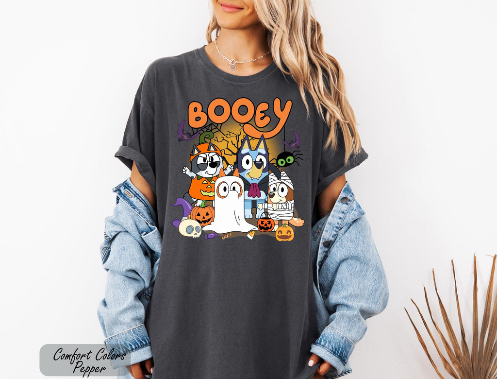 Bluey Halloween Shirt, Spooky Vibes Shirt, Bluey Cartoon Shirt, Witchy Bats Shirt, Bluey and Bingo Trick or Treat Shirt, Blue Dog Ghost Tee