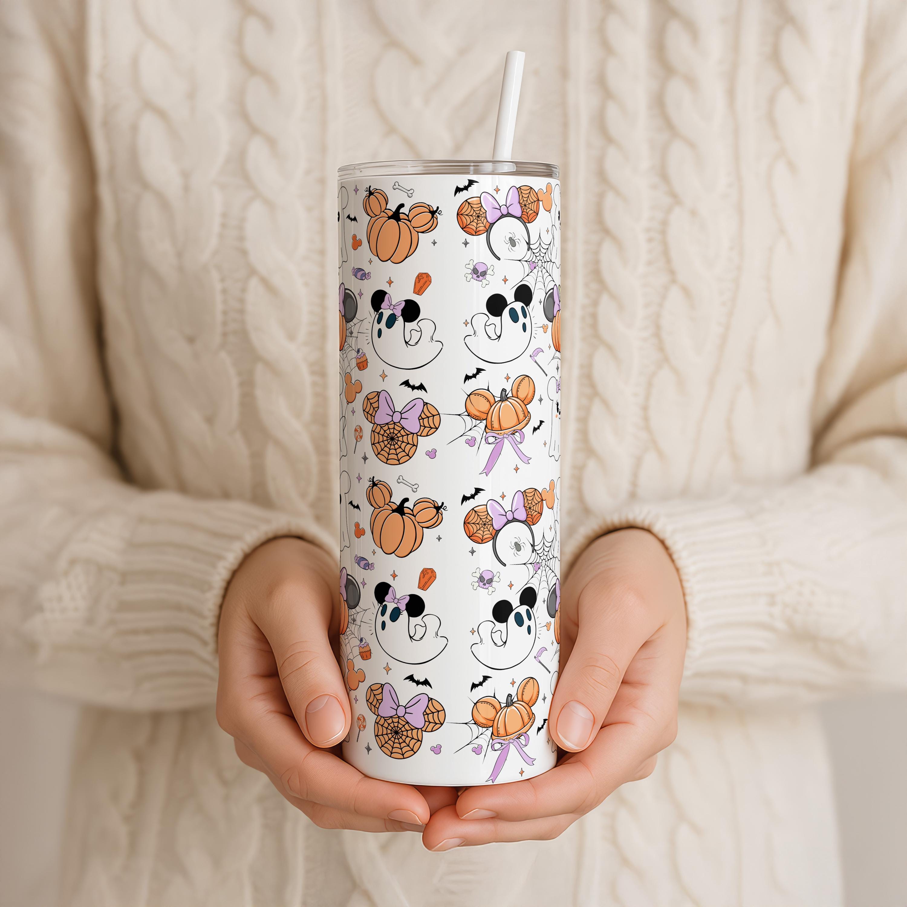 Mickey Ghost Tumbler, Disney Gift, Mickey Halloween Travel Cup, Disney Halloween Cup, Mickey Halloween Pumpkins,Skinny Tumbler Gift for Her